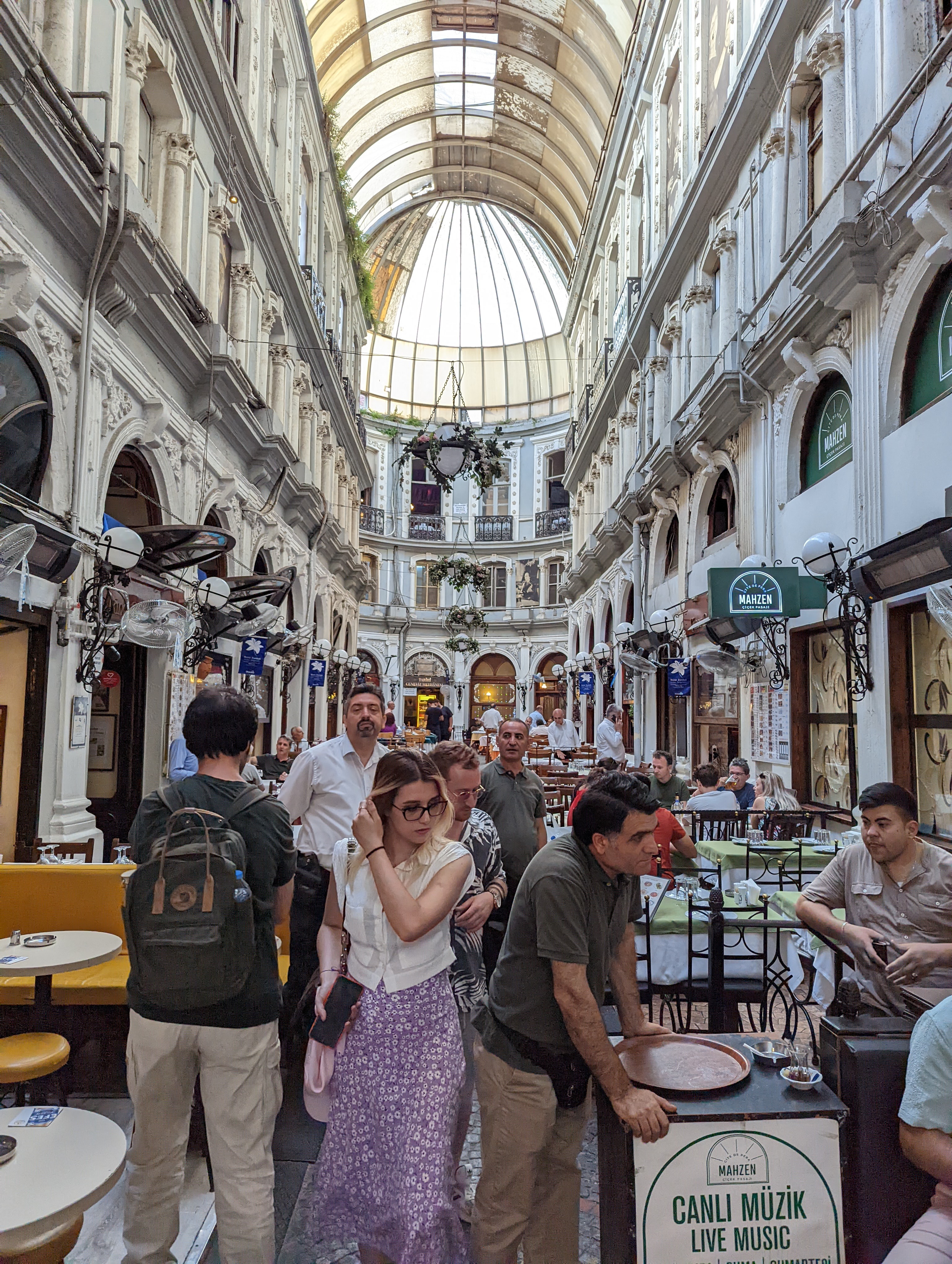 The Çiçek Pasajı is a long gallery full of restaurants and shops in Istanbul.