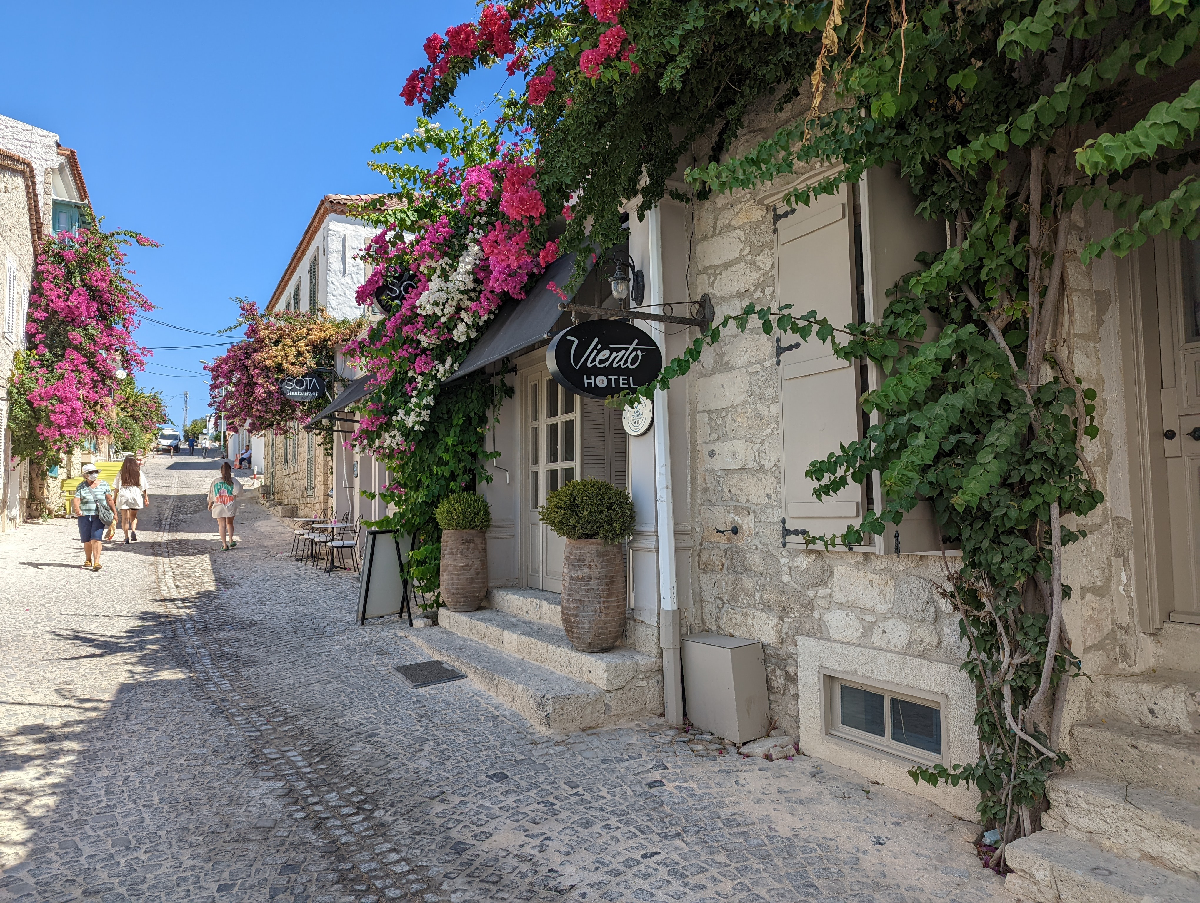 Doorway to the Viento, fronted with bright flowers