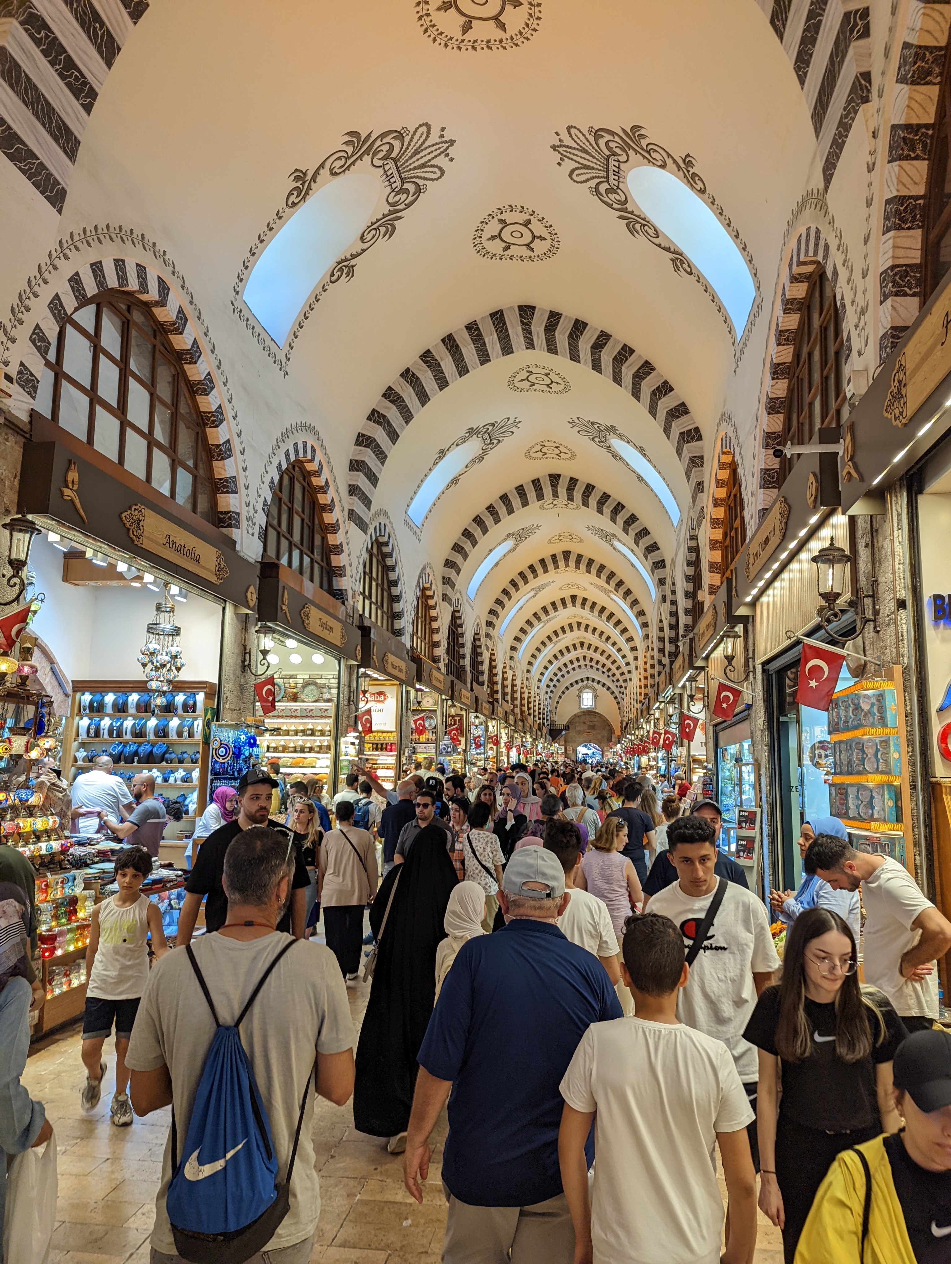 A look down the main aisle of the Spice Bazaar
