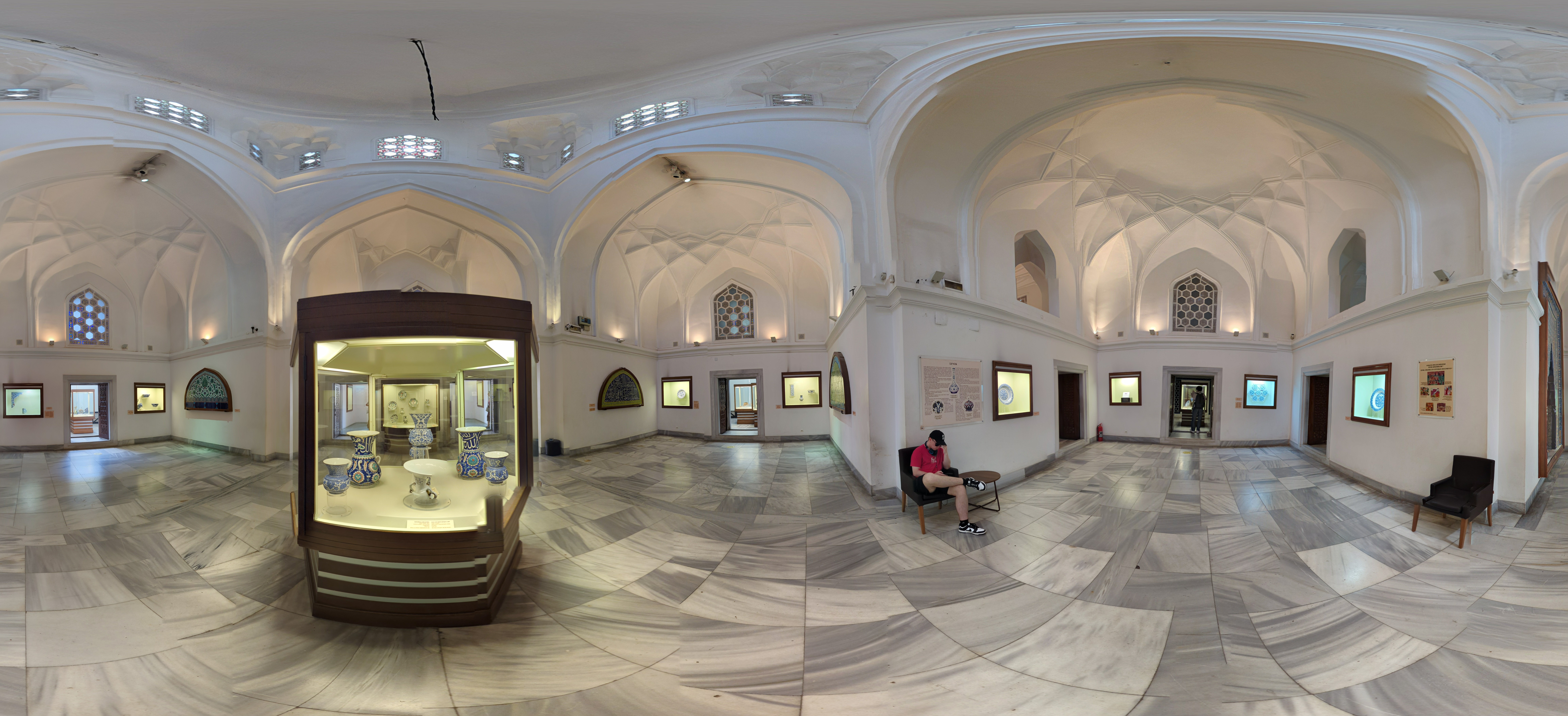A panoramic shot of one of the interior rooms