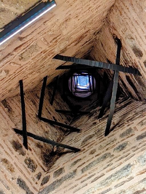 Looking directly up one of the many chimneys in the kitchen building.
