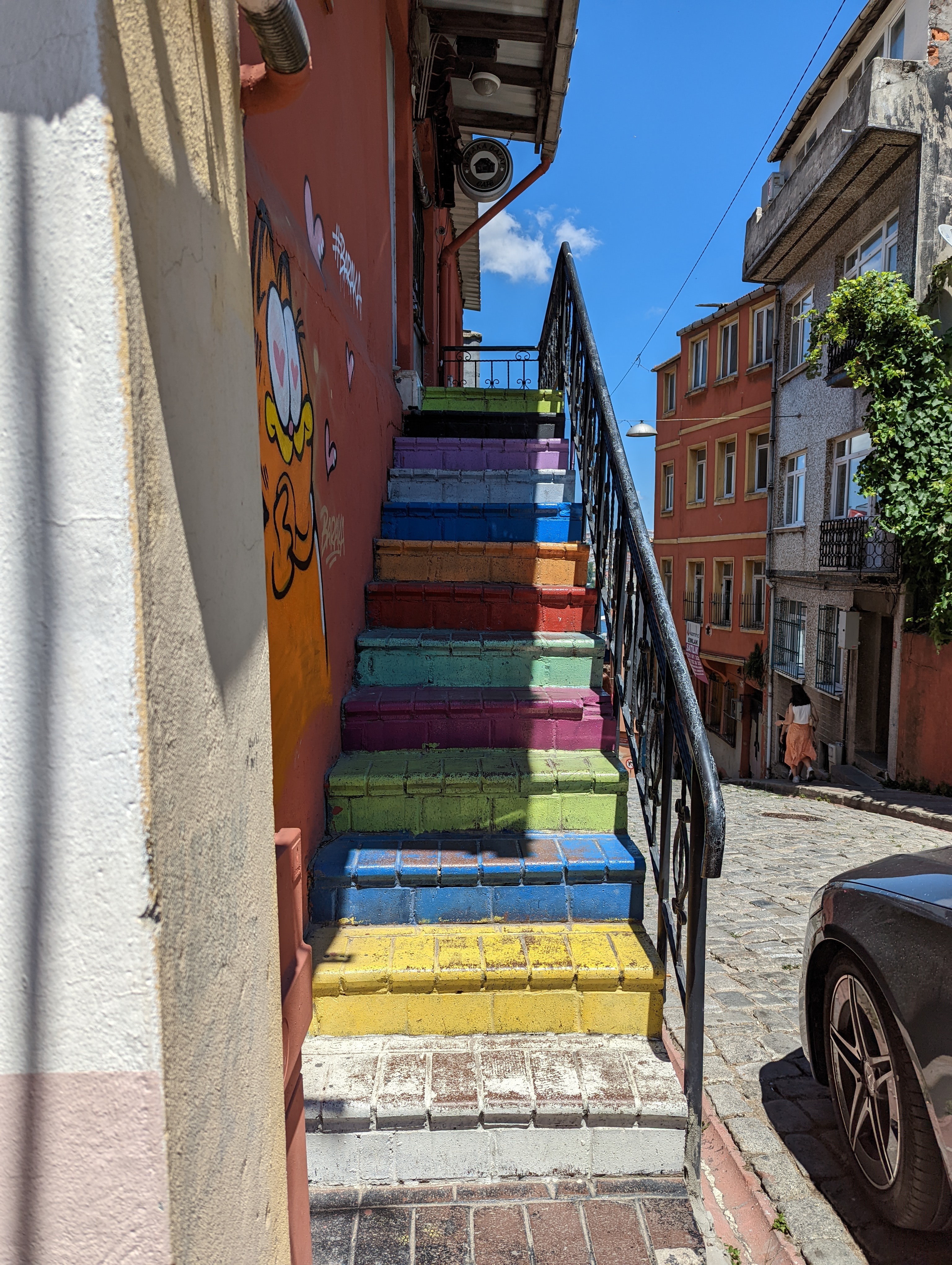 Colorful stairs in Istanbul's Balat neighborhood.