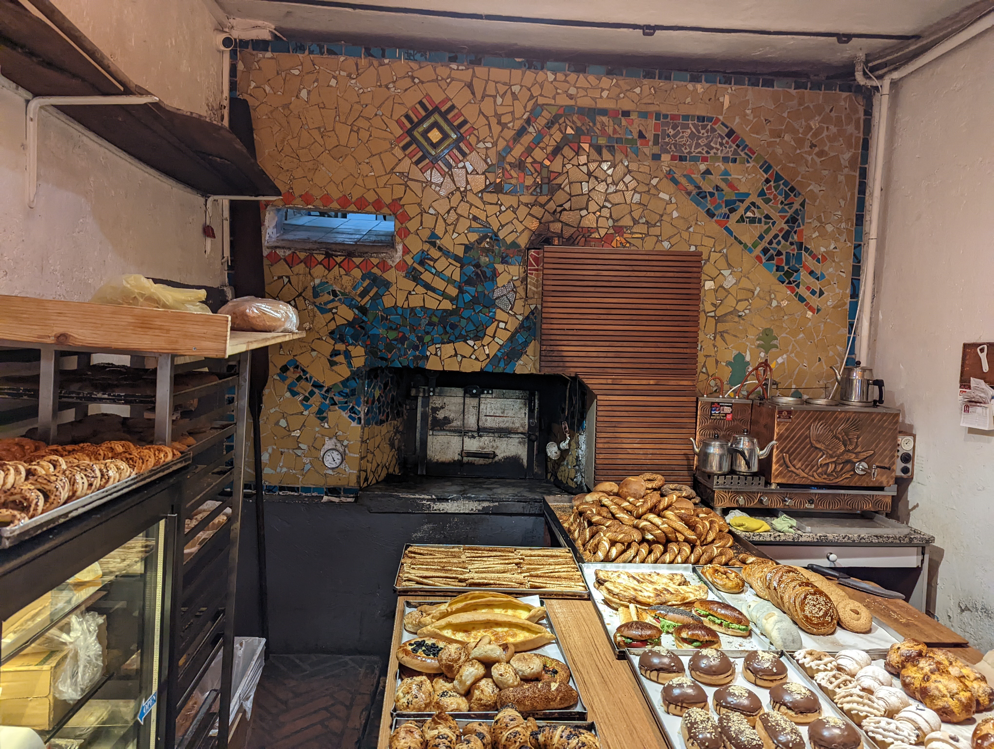 The view inside Tarihi Cihangir, an old, beloved bakery specializing in simits.