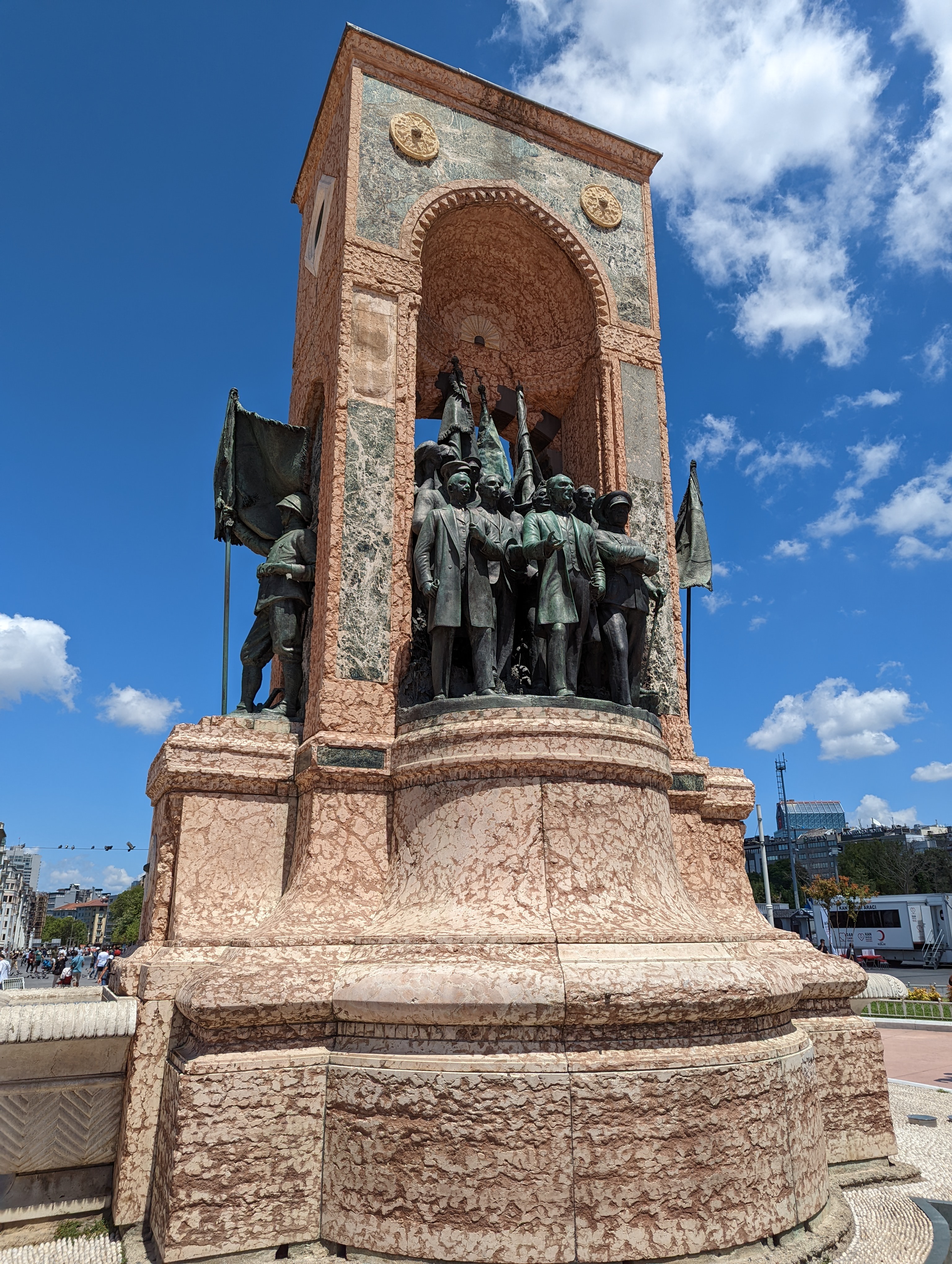 The Republic Monument in Taksim Square was sculpted in 1928 to commemorate the 5th anniversary of the founding of the Republic of Turkey