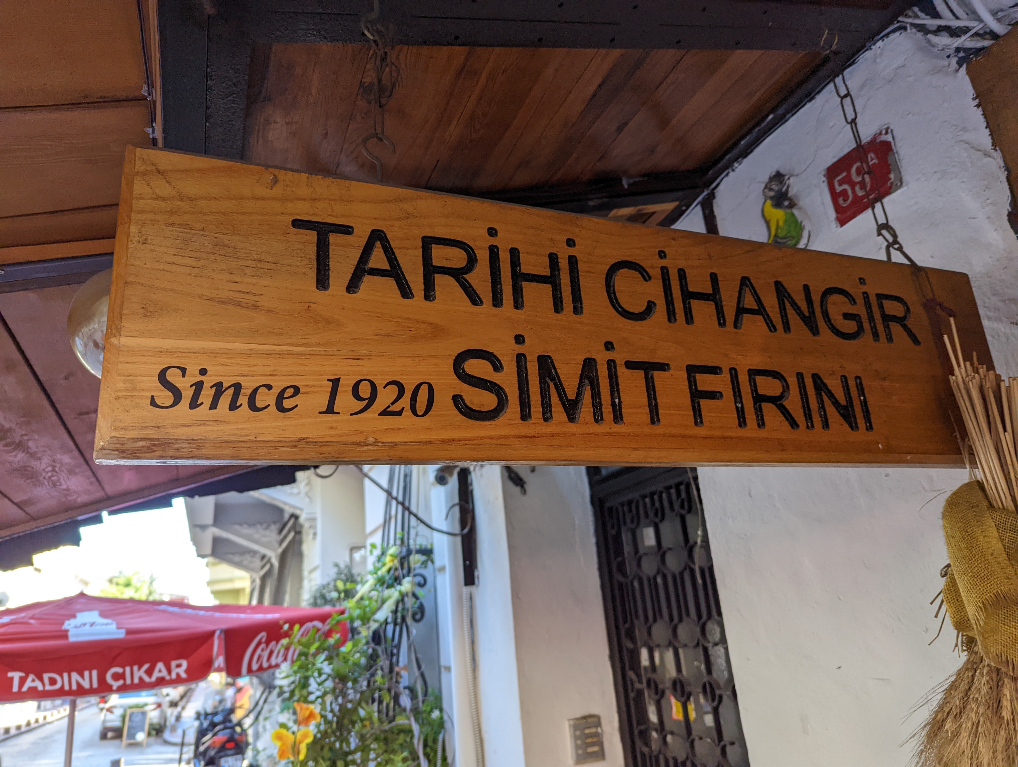 The sign for Tarihi Cihangir bakery, since 1920.