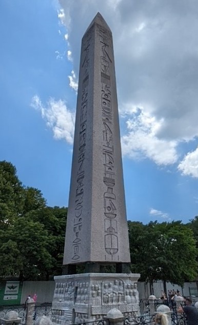 This is the Obelisk of Theodosius (Dikilitaş), standing in the Hippodrome of Constantinople (Sultanahmet Square) in Istanbul, just a short walk from the German Fountain.