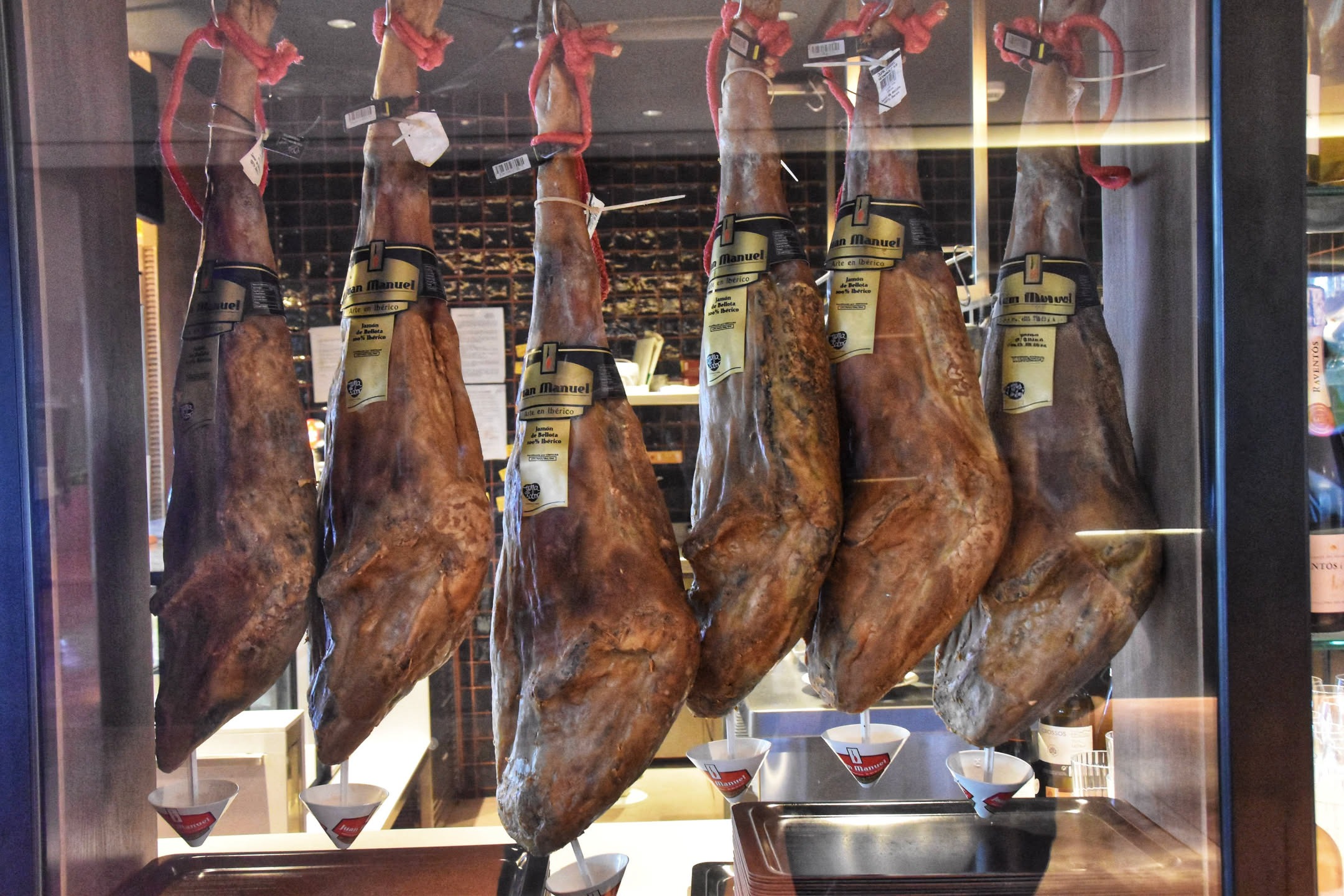 Jamón hanging in a restaurant