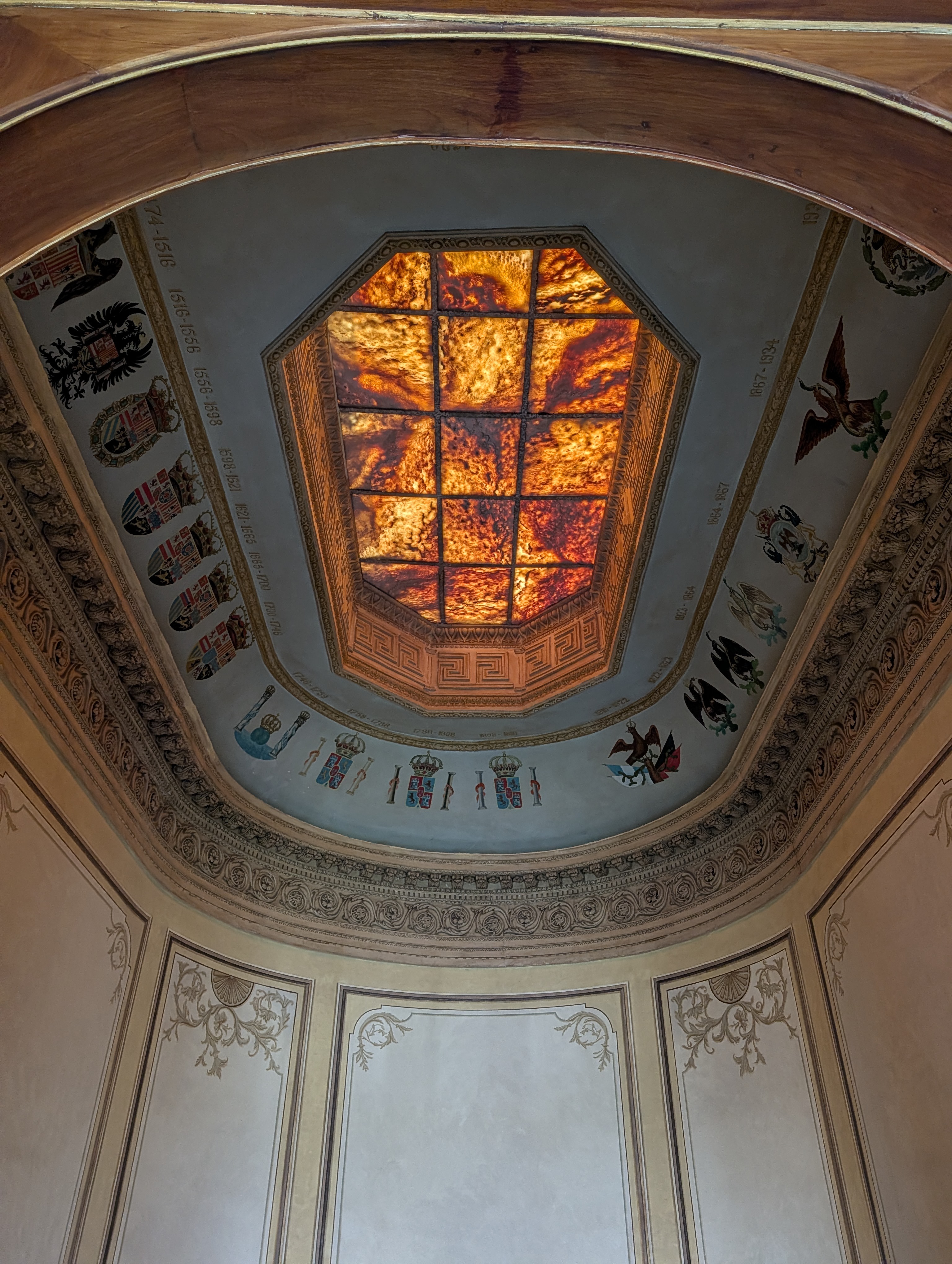 A stained glass ceiling in the upper castle