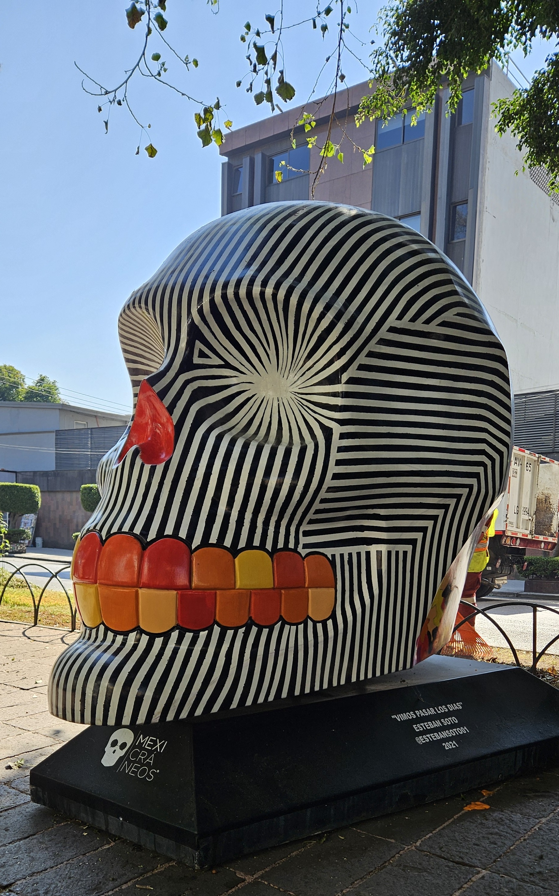 One of the decorated skulls in an art project along Avenida Álvaro Obregón