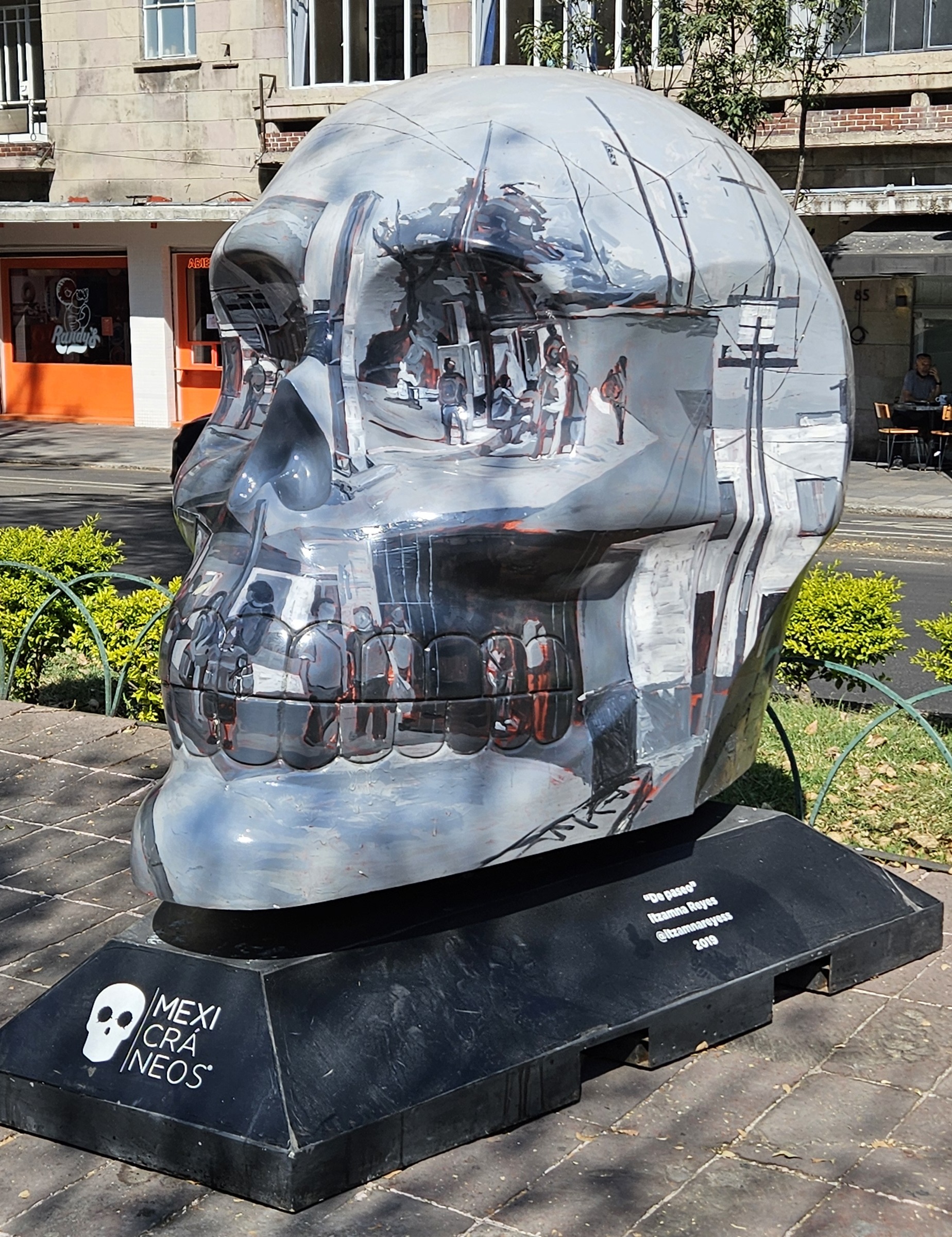 One of the giant 'art skulls' on the street in Roma Norte