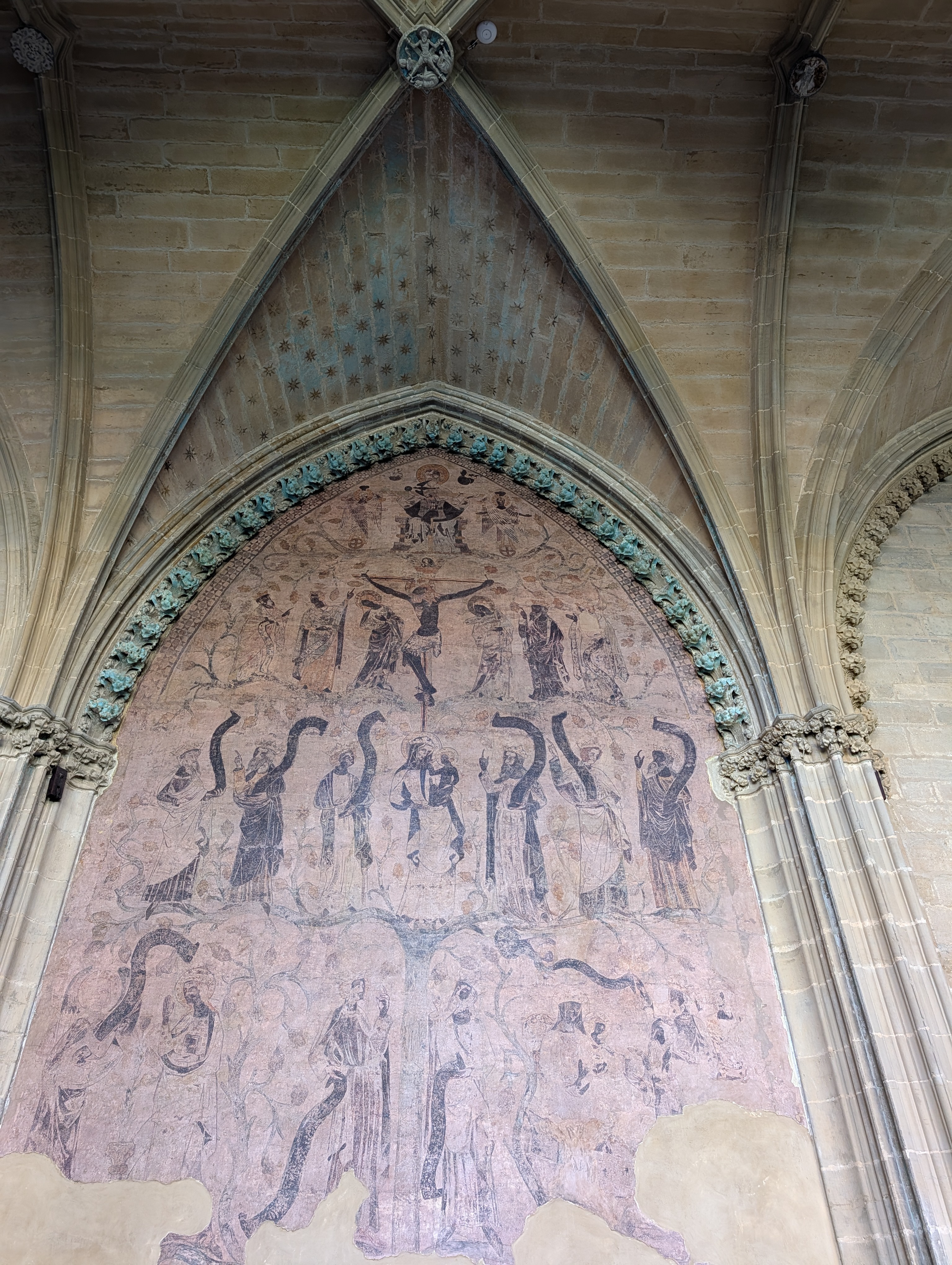 Medieval fresco of Tree of Jesse in Catedral de Santa Maria's archeological section