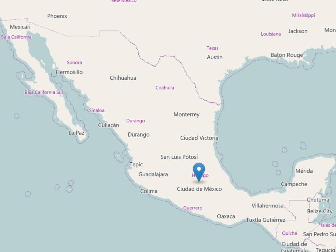 Map showing México with pin at México City