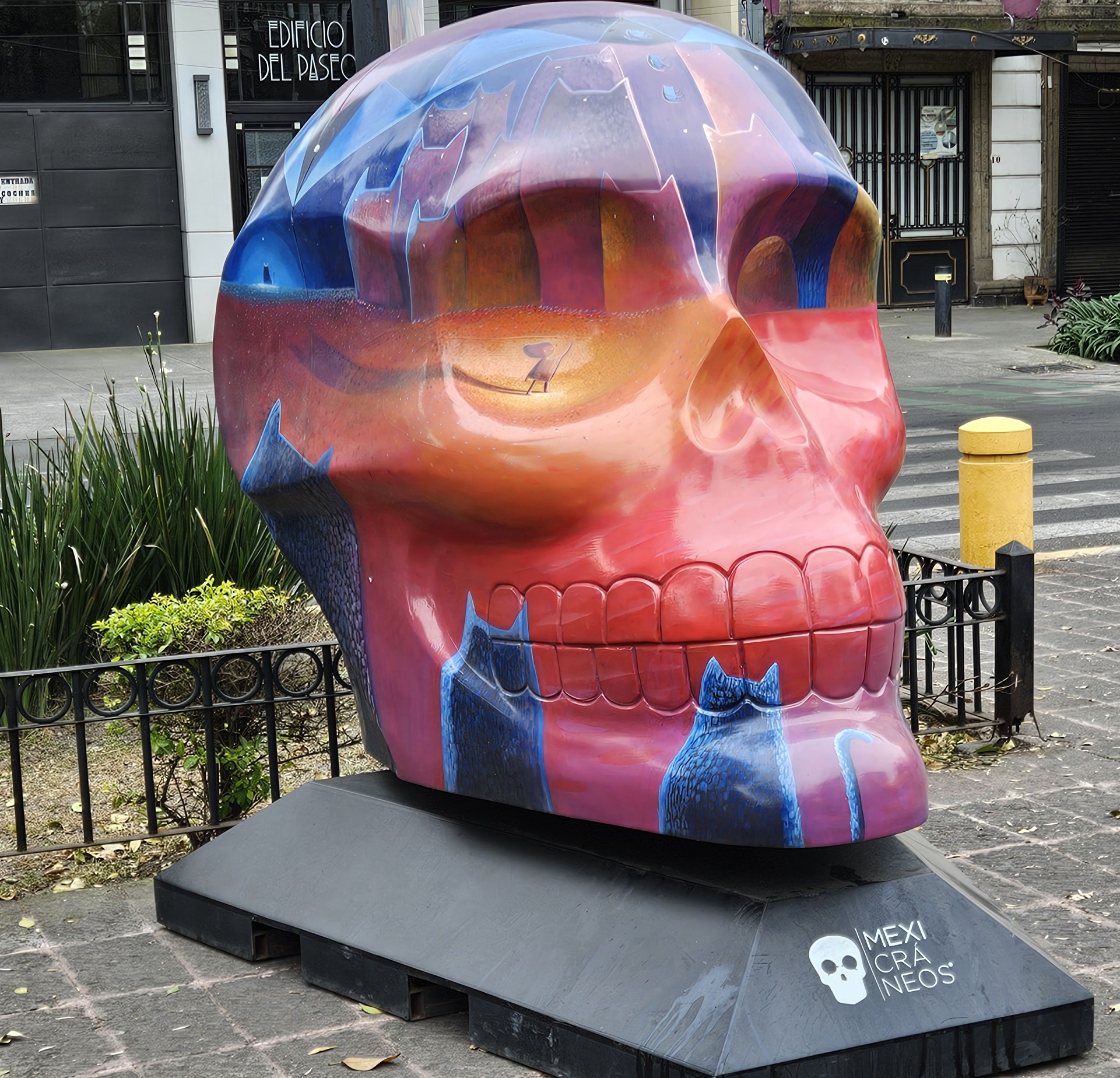 One of the giant 'art skulls' on the street in Roma Norte