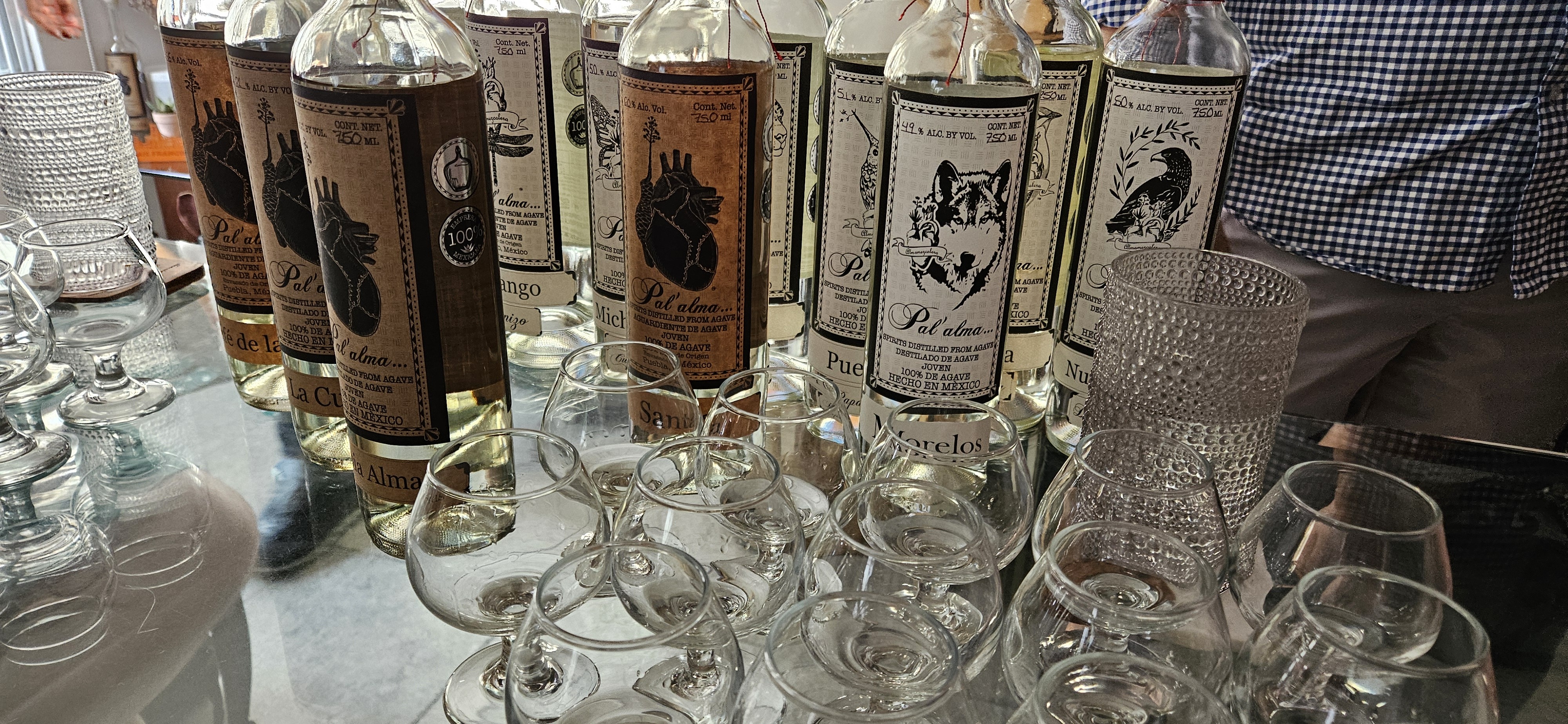 Mezcal bottles and glassware