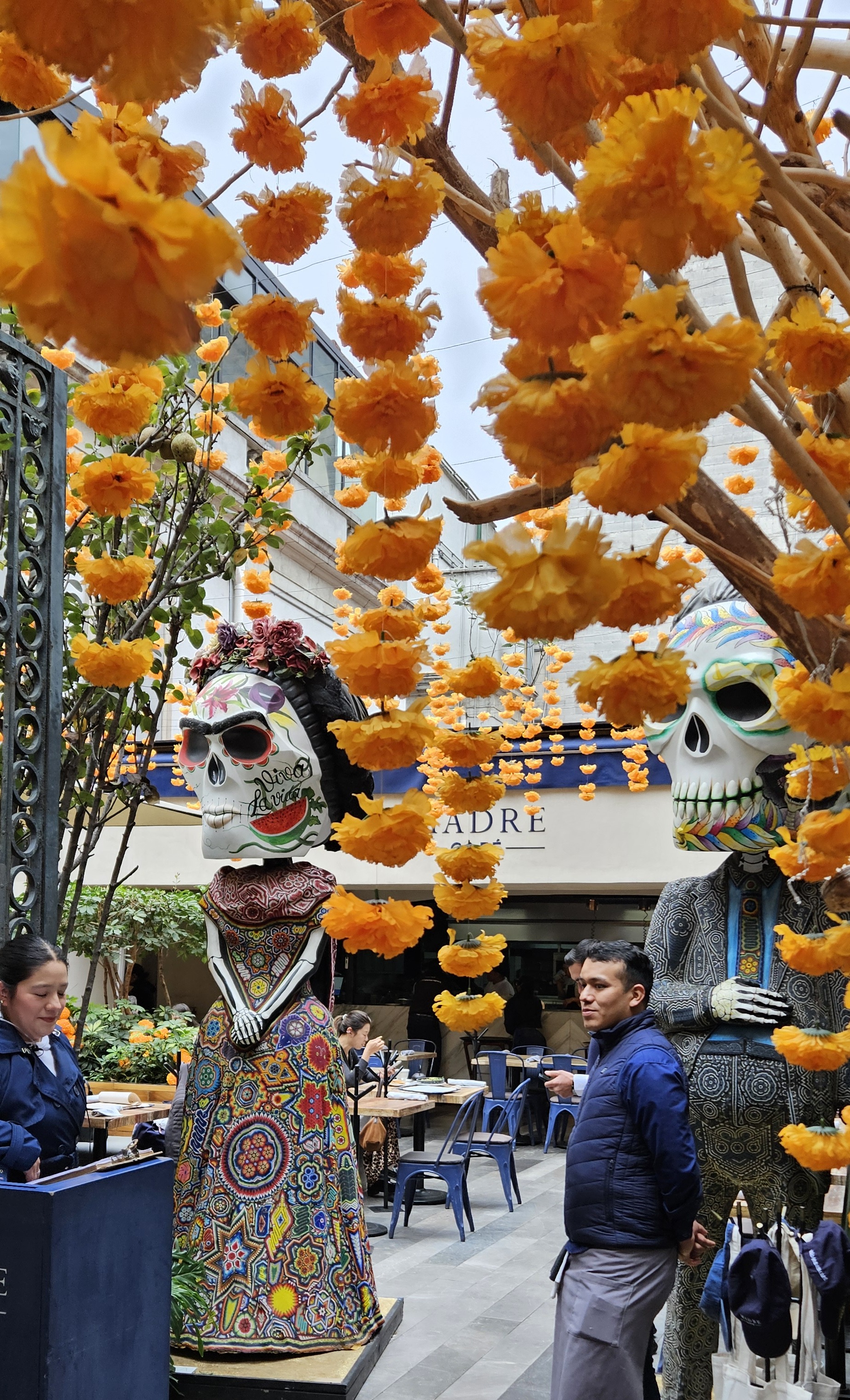 Madre Café still decorated for Día de los Muertos