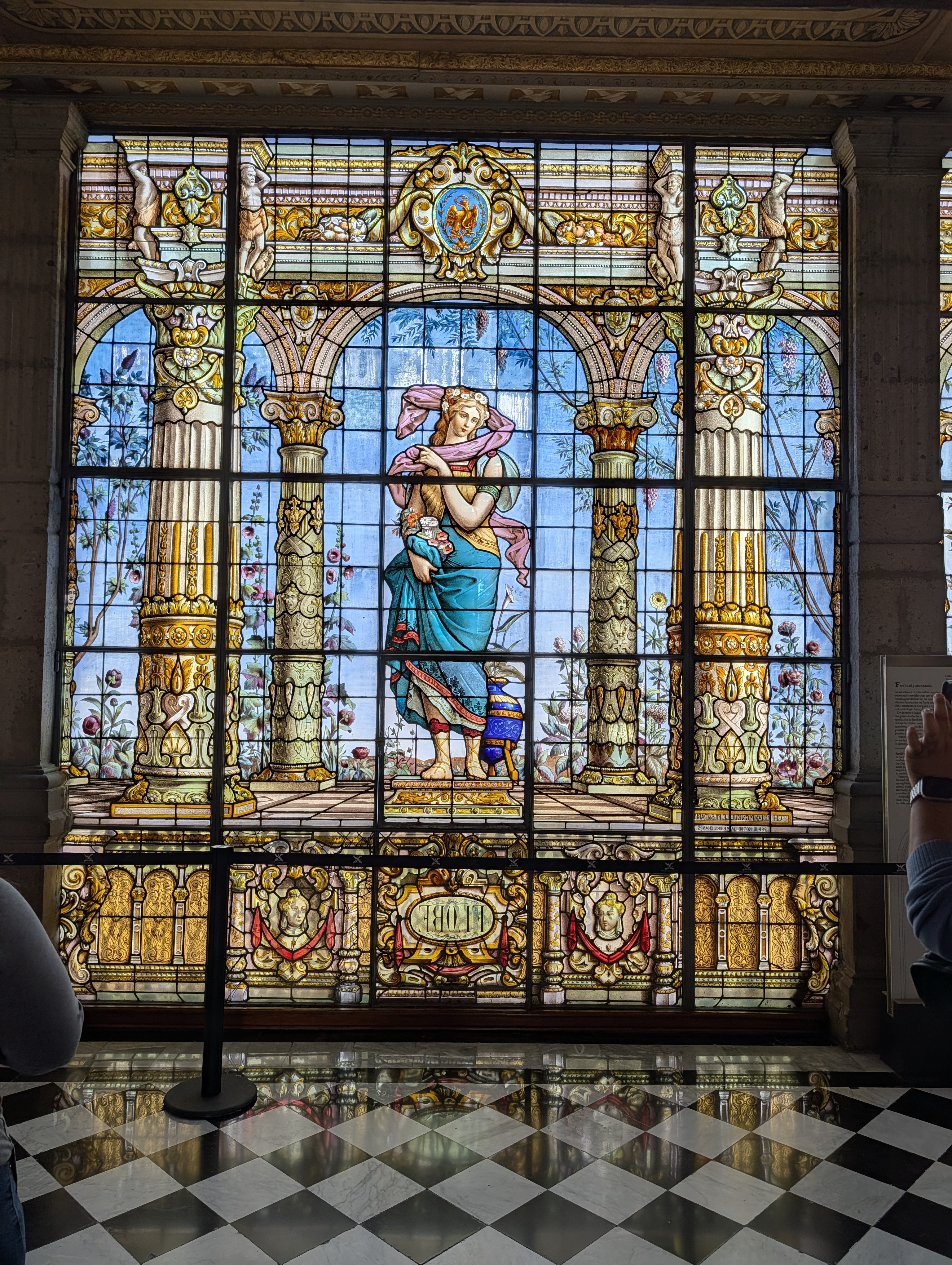 A stained glass window in the upper castle