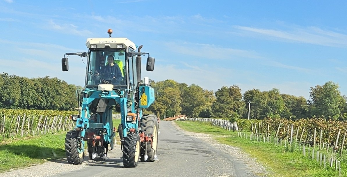 Vinyard tractor on the road near Margaux