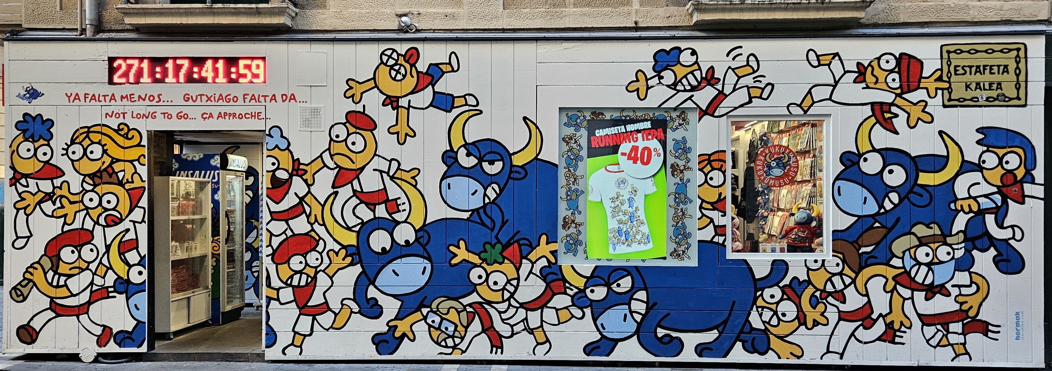 Running of the bulls mural with countdown clock