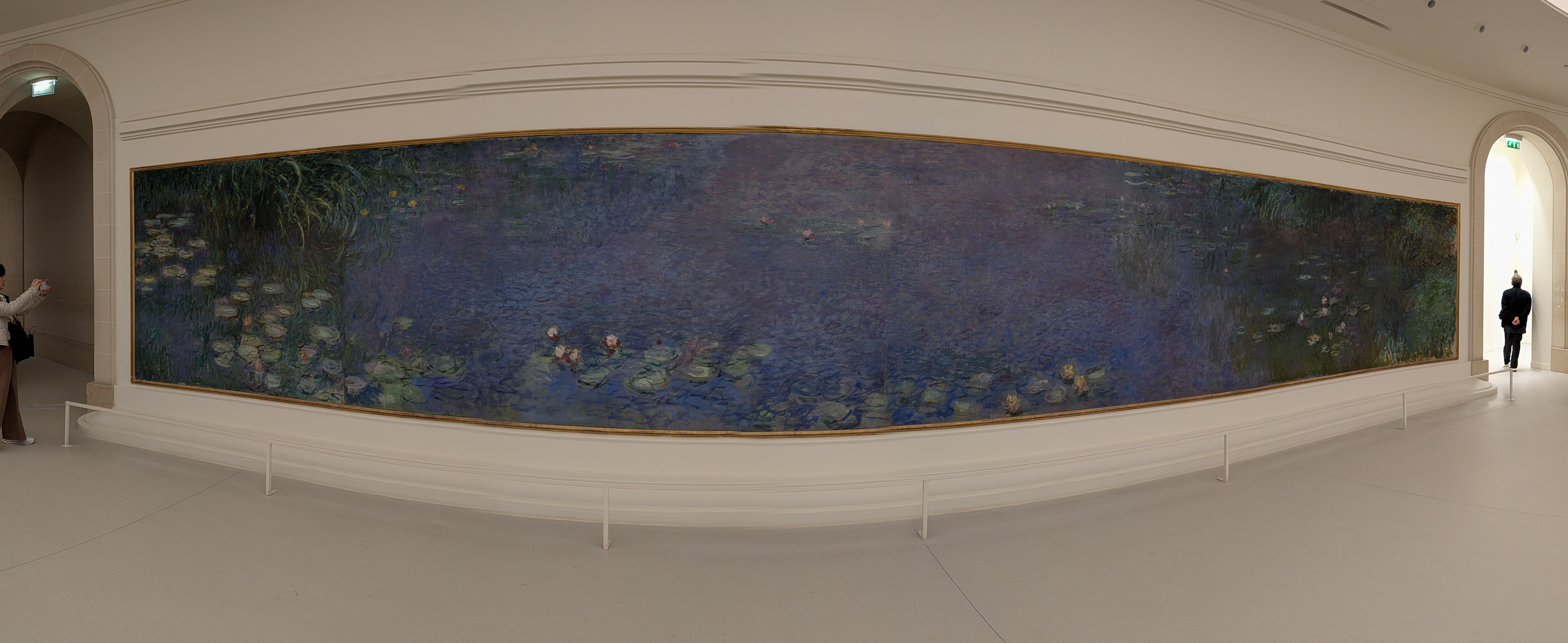 Panorama of one wall of water lilies at l'Orangerie