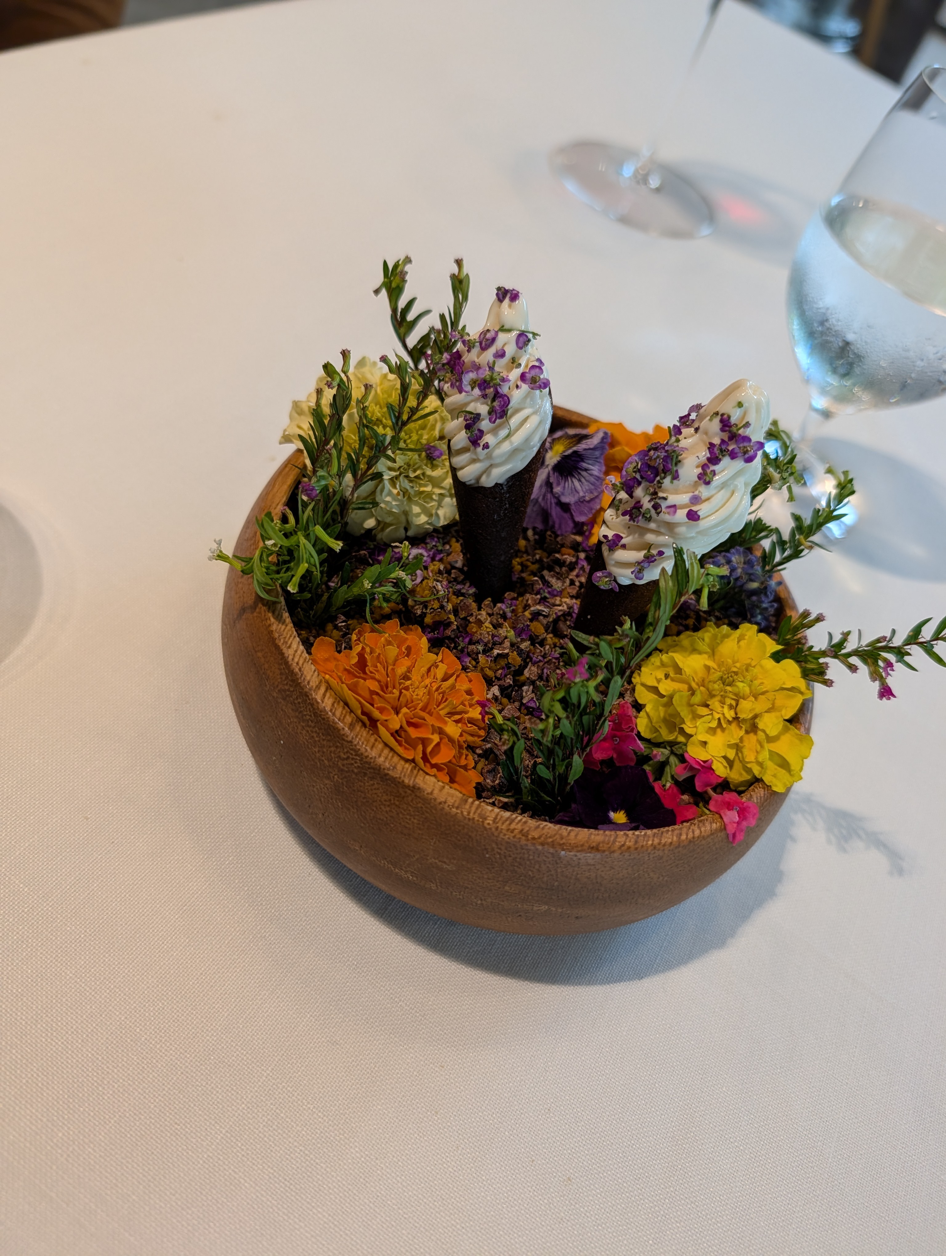 Honey ice cream cones in edible flowers