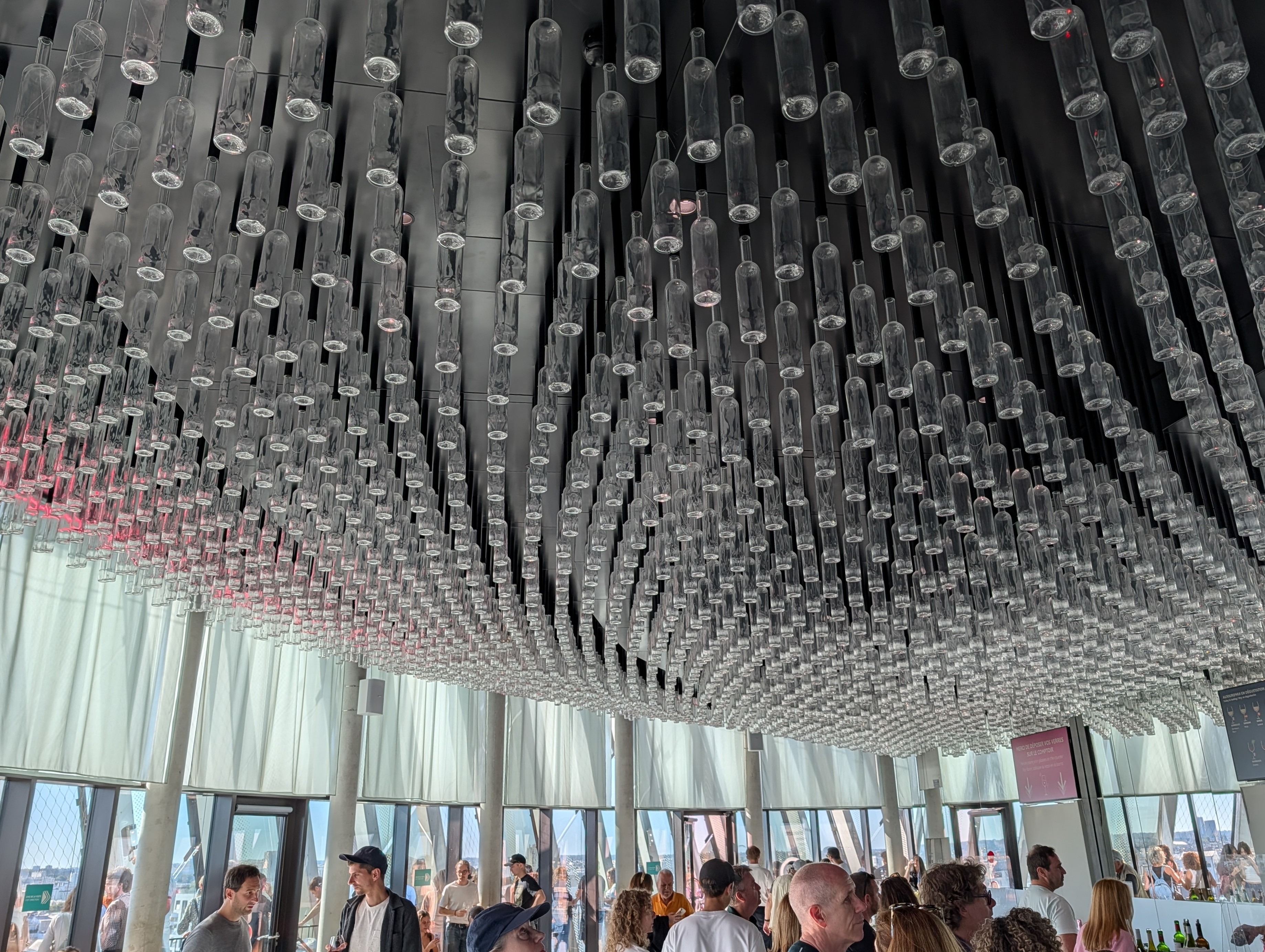 Ceiling made from suspended wine bottles