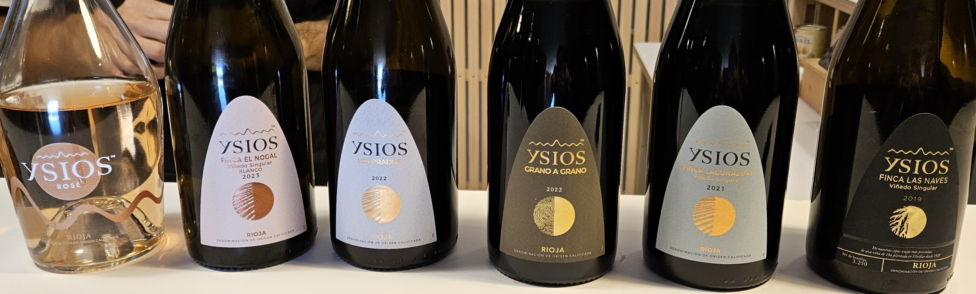 Wine bottles from Ysios tasting