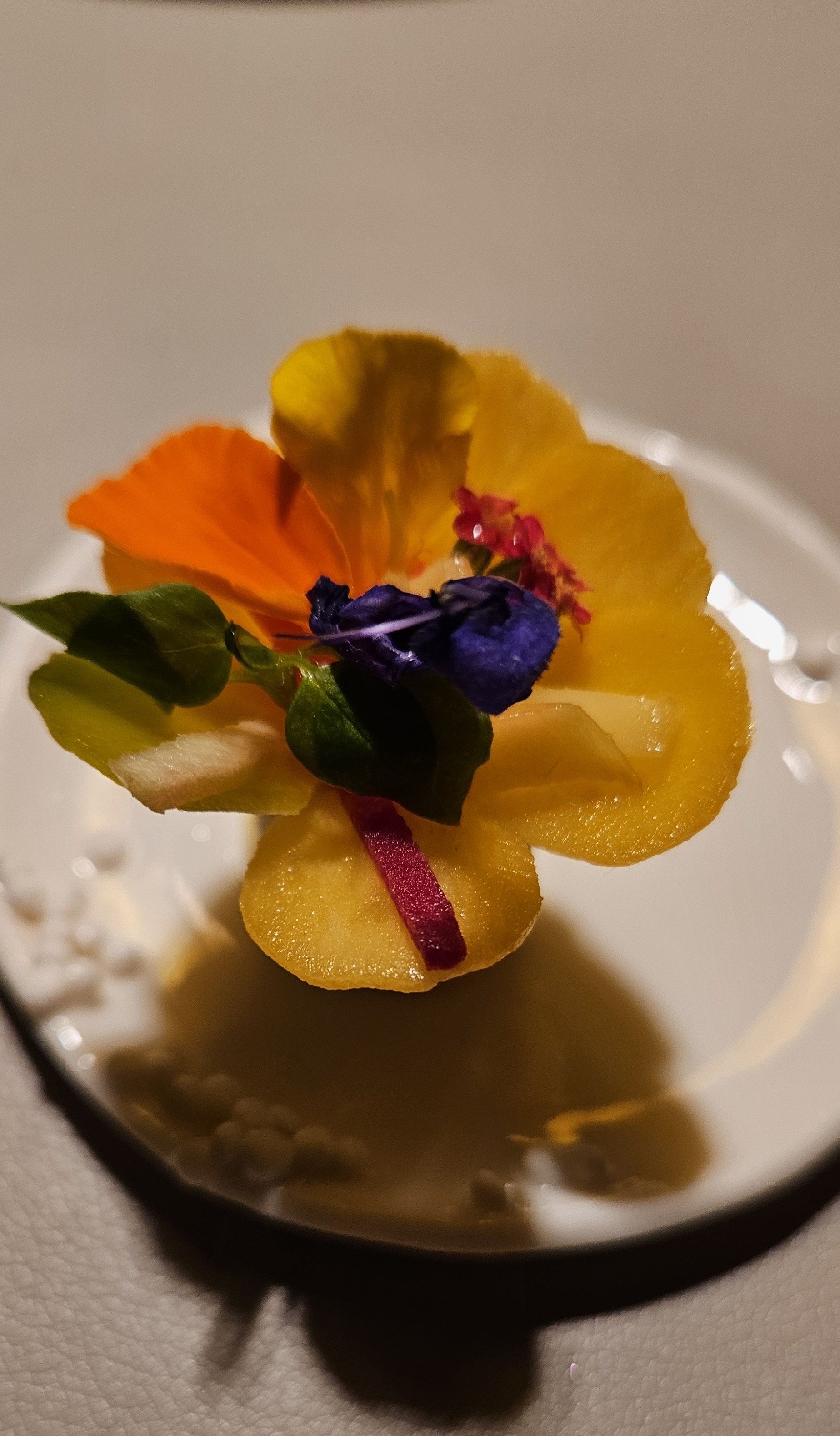 Amuse bouche topped with flowers