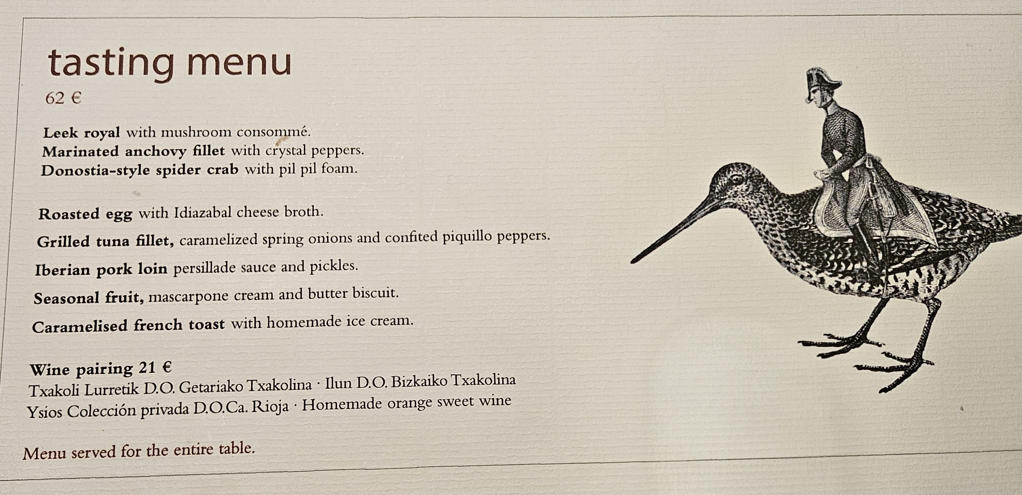 Tasting menu from Bodegón Alejandro