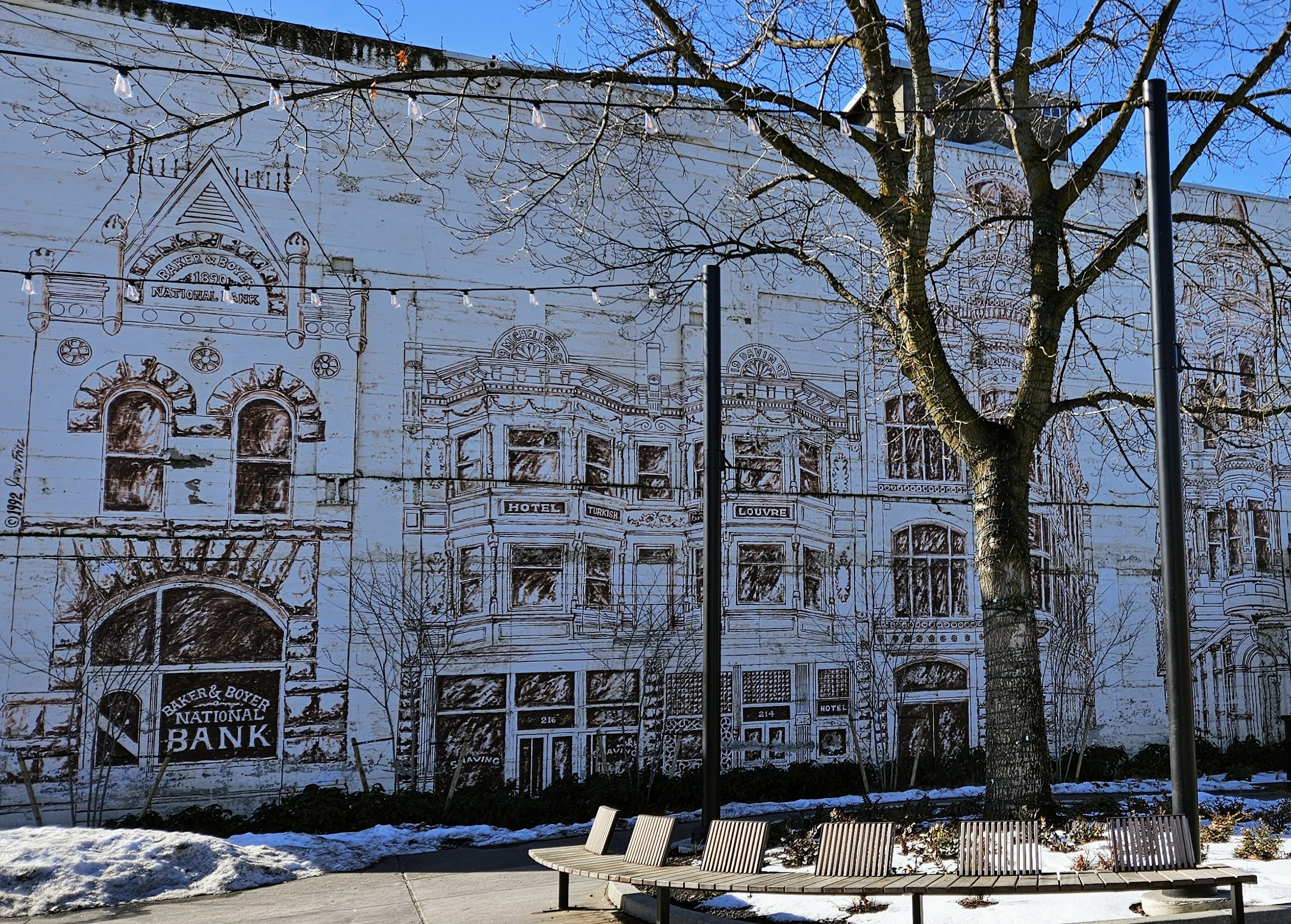 Mural alongside pedestrian park downtown