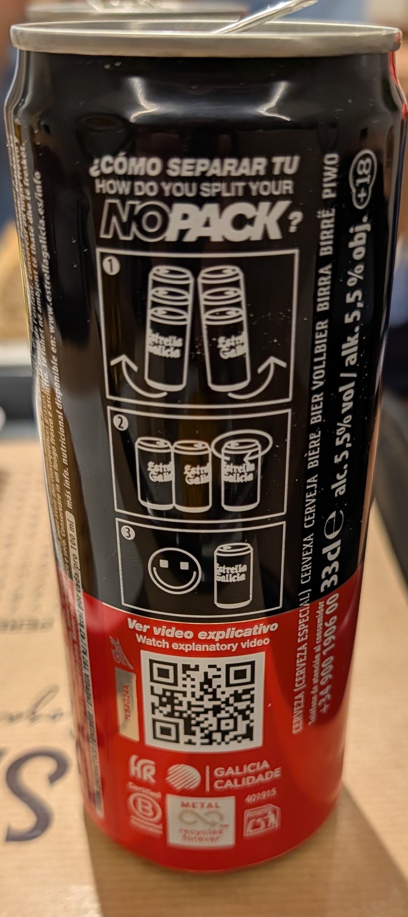 Beer can label showing how to separate the cans from the 6-pack