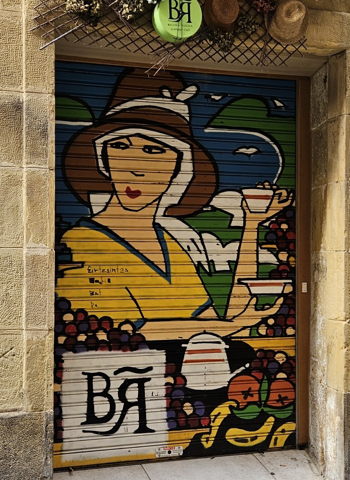 Mural of lady with tea