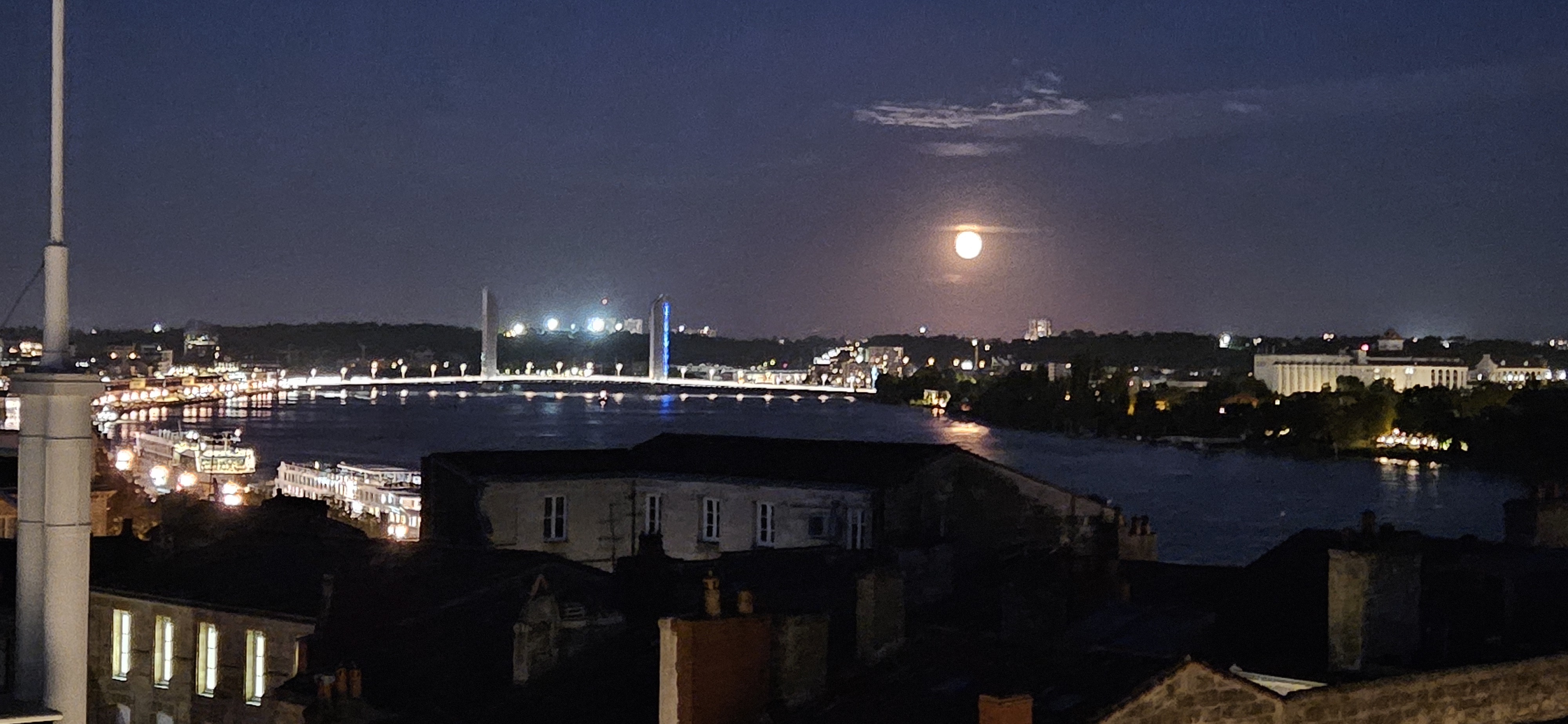 Moon over Bordeaux from the Indigo rooftop