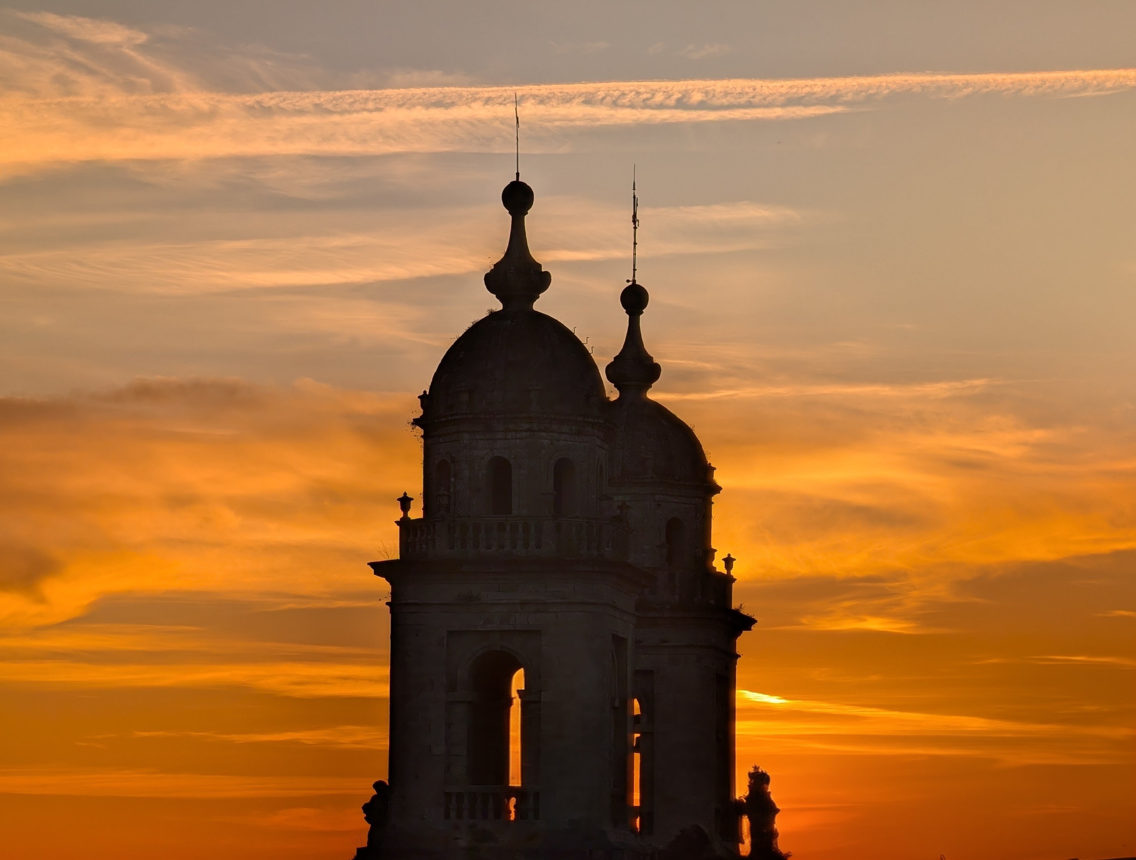 Bell towers of Igrexa de San Francisco in the sunset