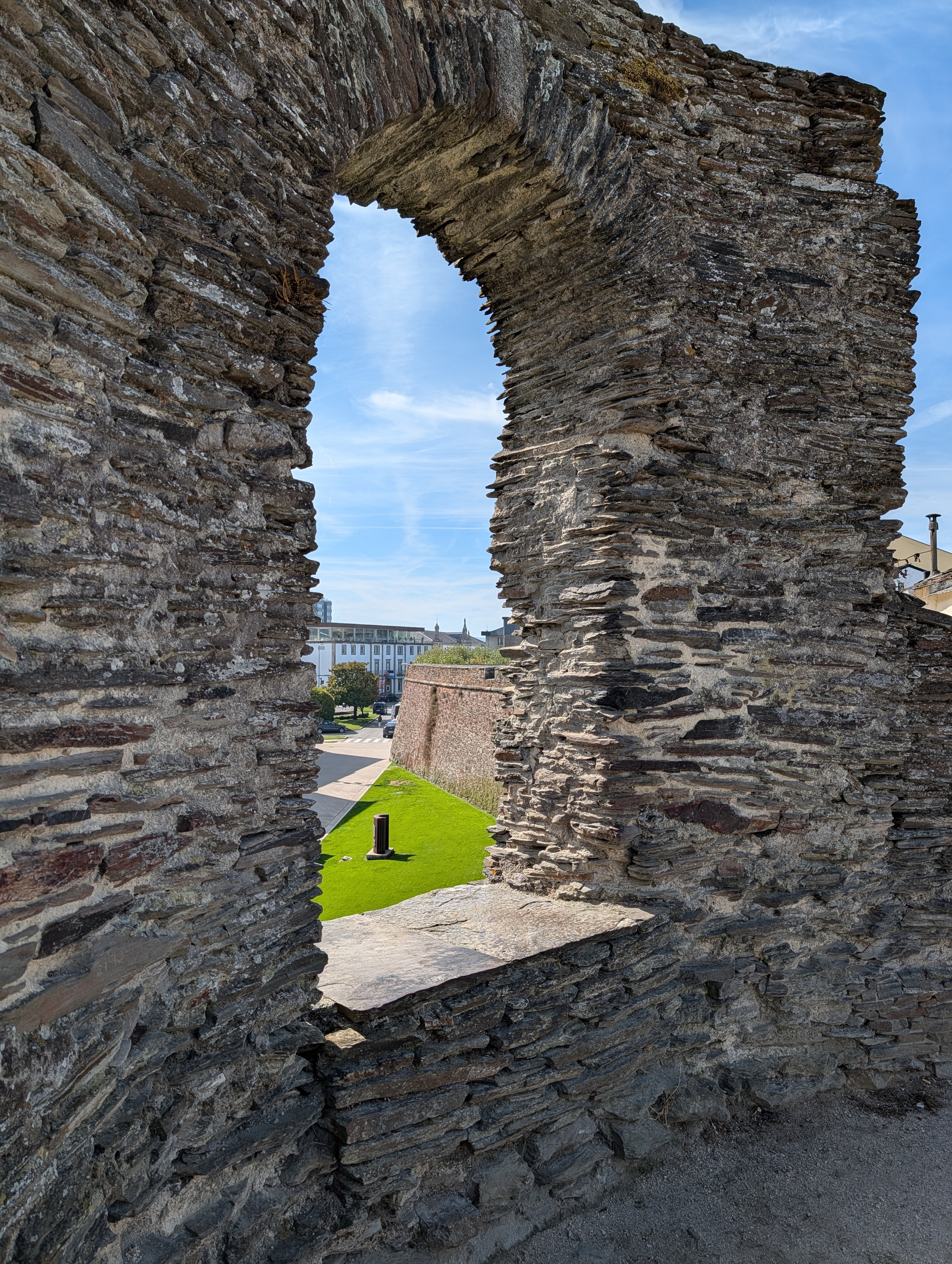 View through opening in Roman wall in Lugo