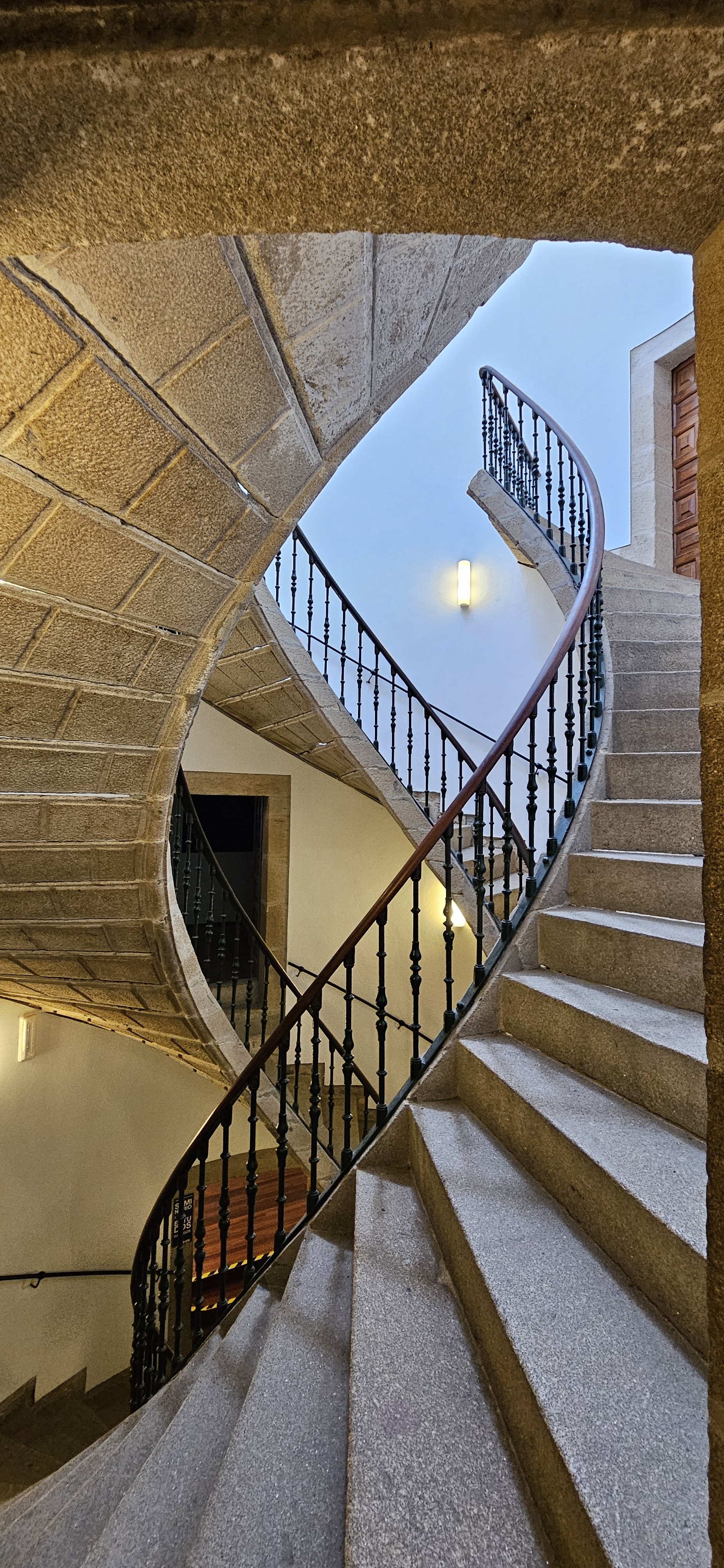 Looking across the triple spiral staircase