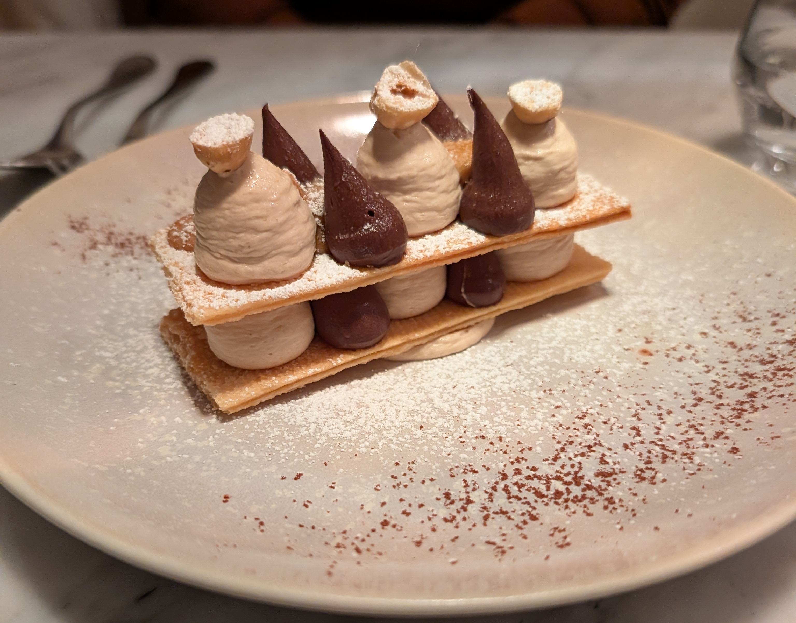 Hazelnut and chocolate dessert at Le P'tit Troquet
