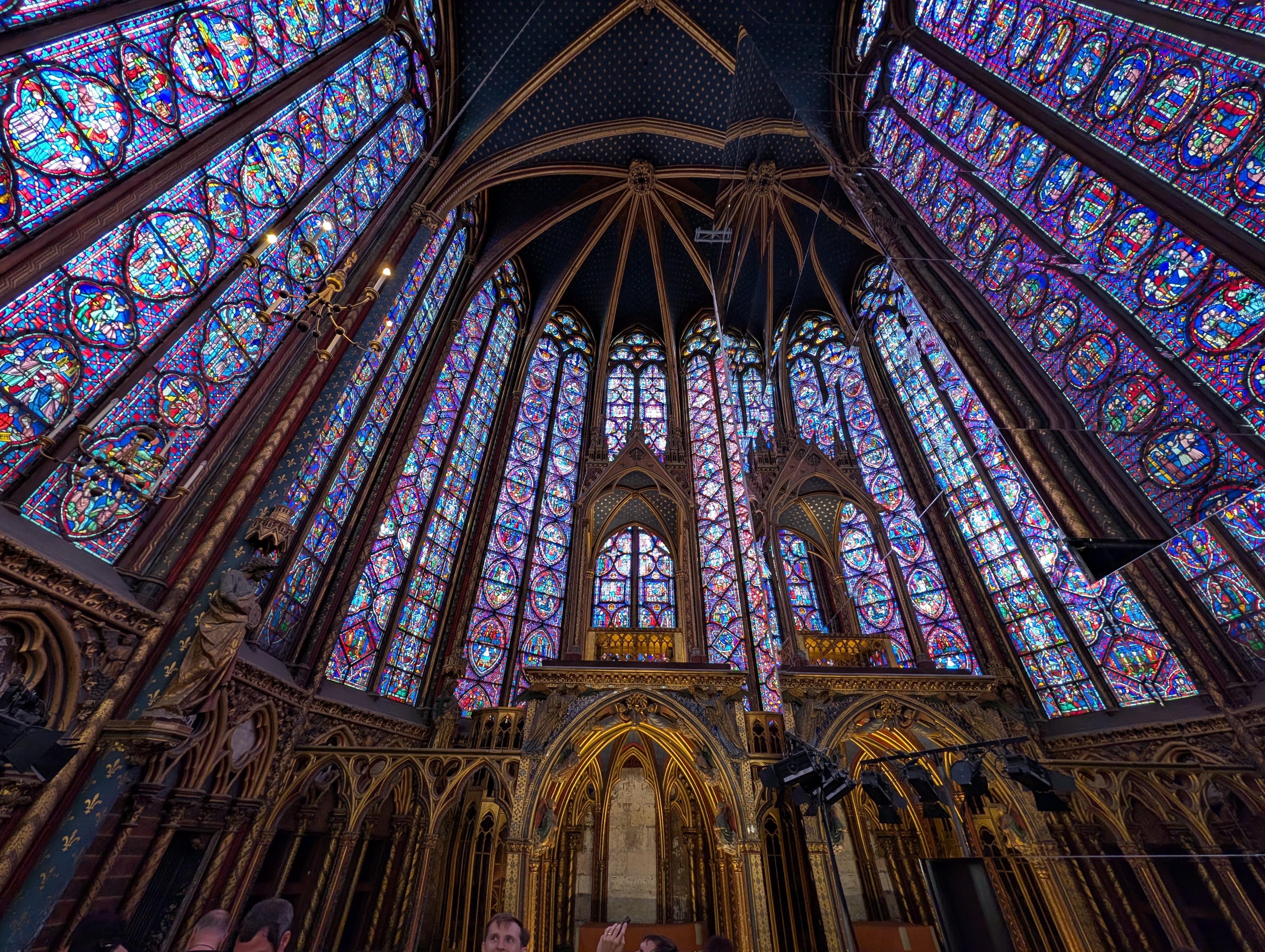 Stained glass and vaulted ceiling at Sainte-Chapelle