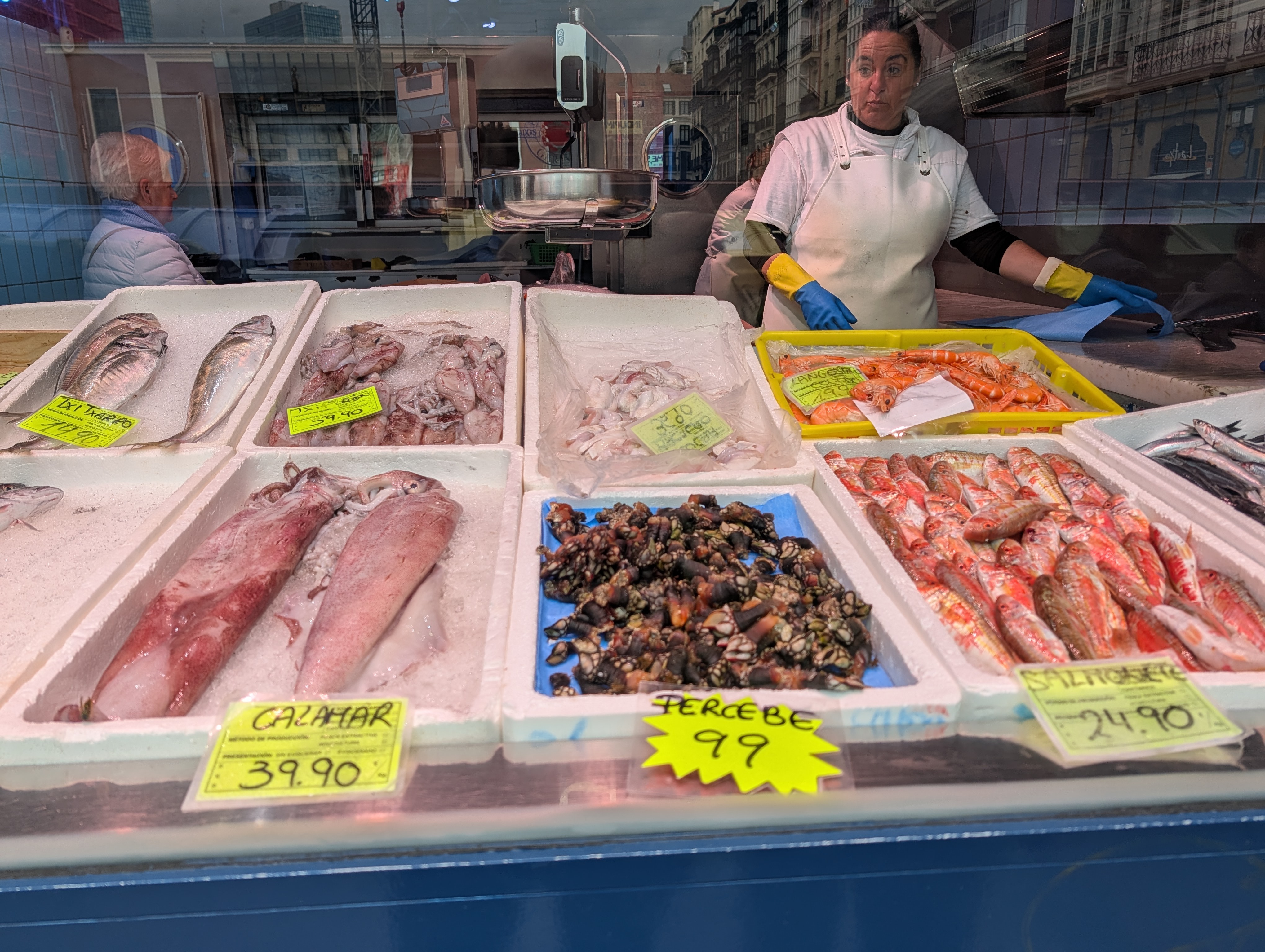 Seafood in window display