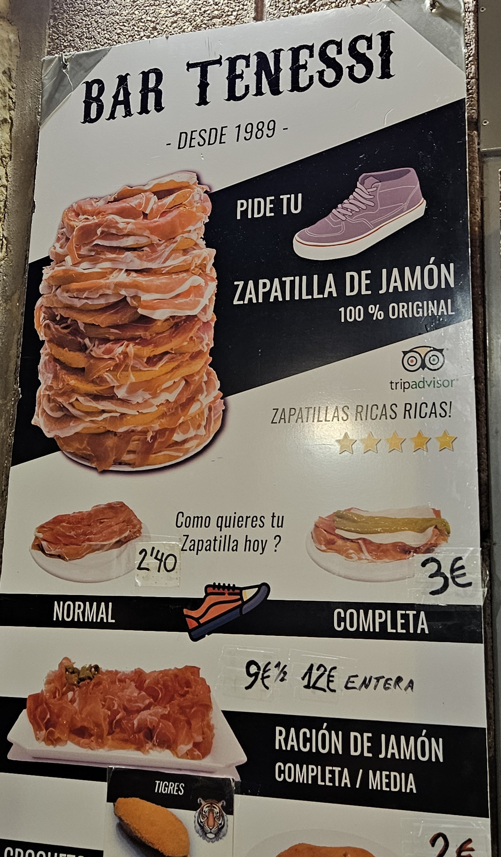 Menu board at Bar Tenessi