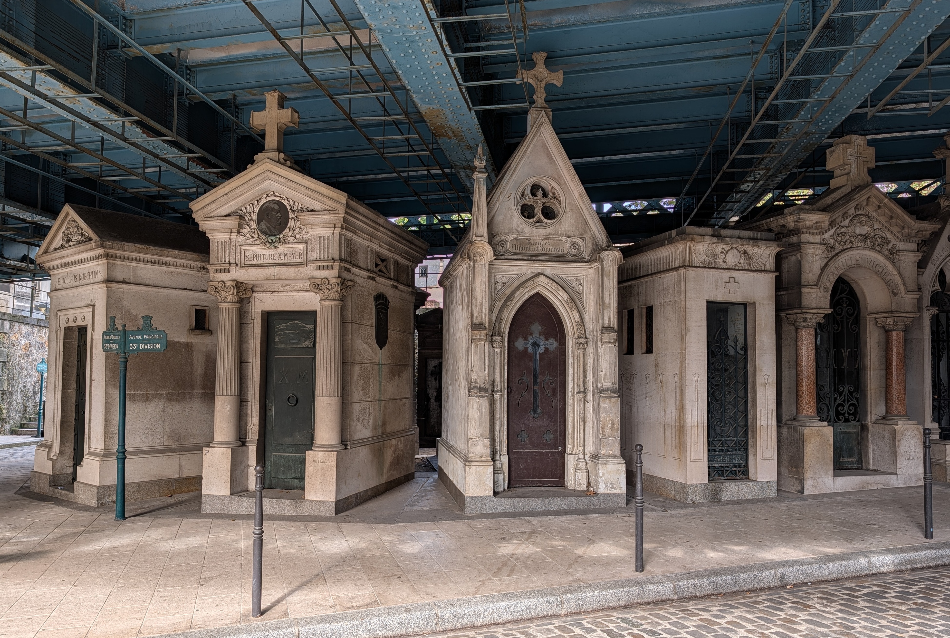 The Montmartre Cemetery passes under the bridge