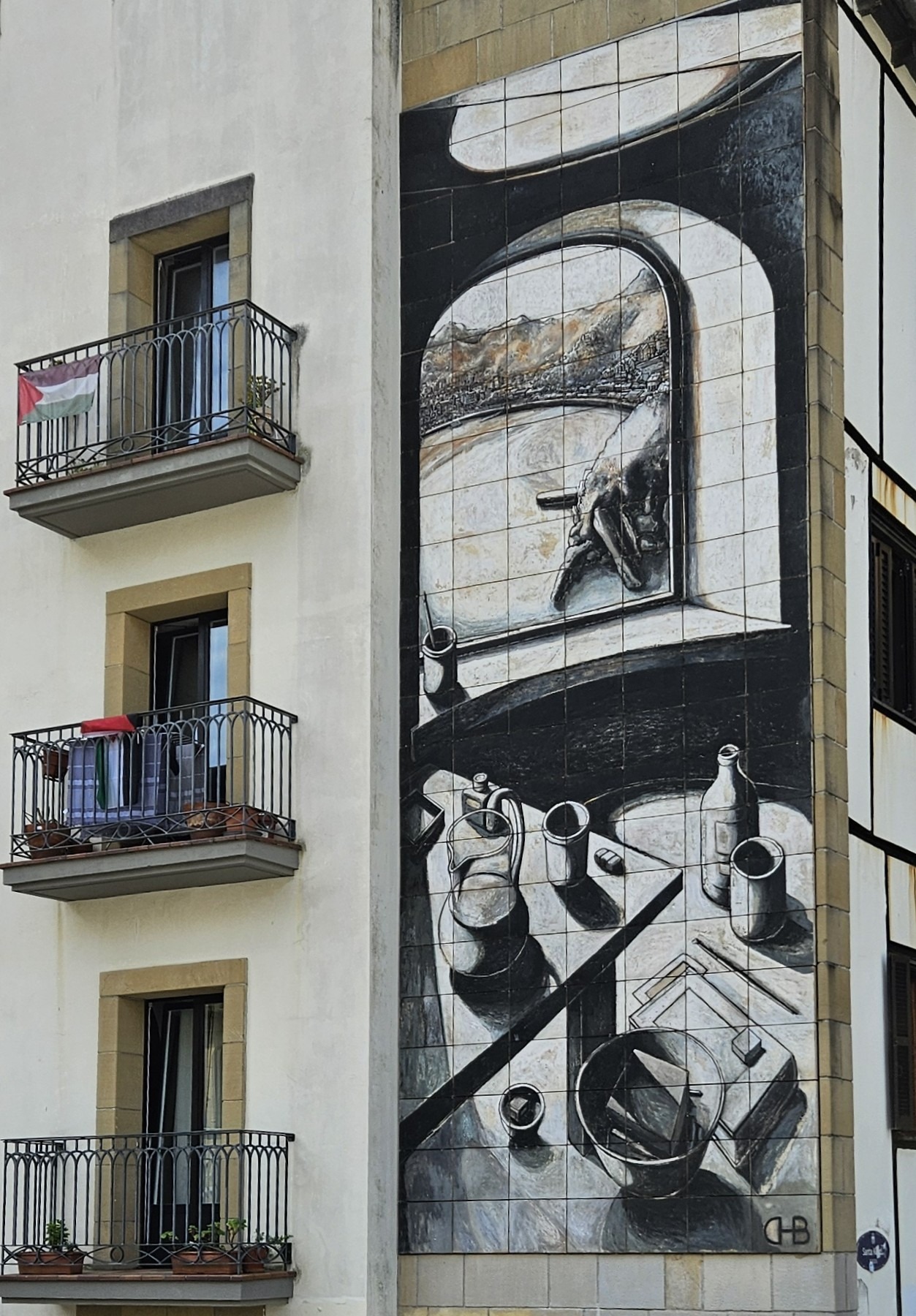 Tall mural on building